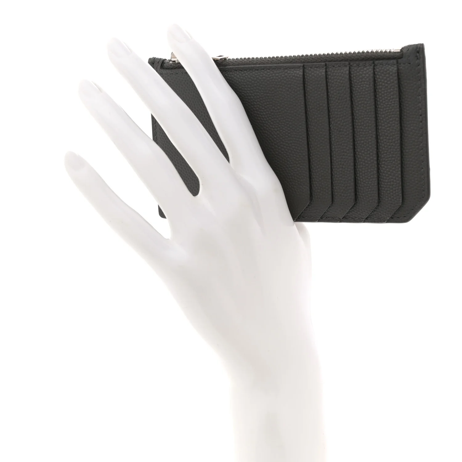 Grained Calfskin 5 Fragments Zip Pouch Card Holder Dark Grey - Image 2