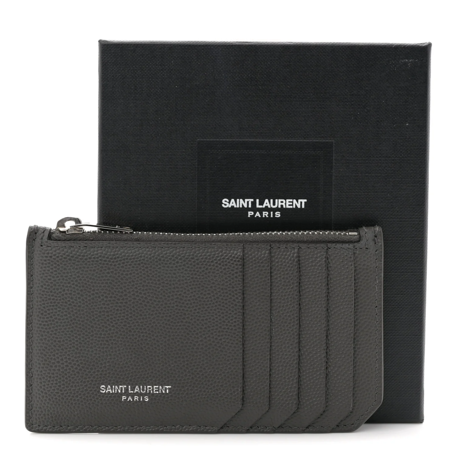 Grained Calfskin 5 Fragments Zip Pouch Card Holder Dark Grey - Image 8