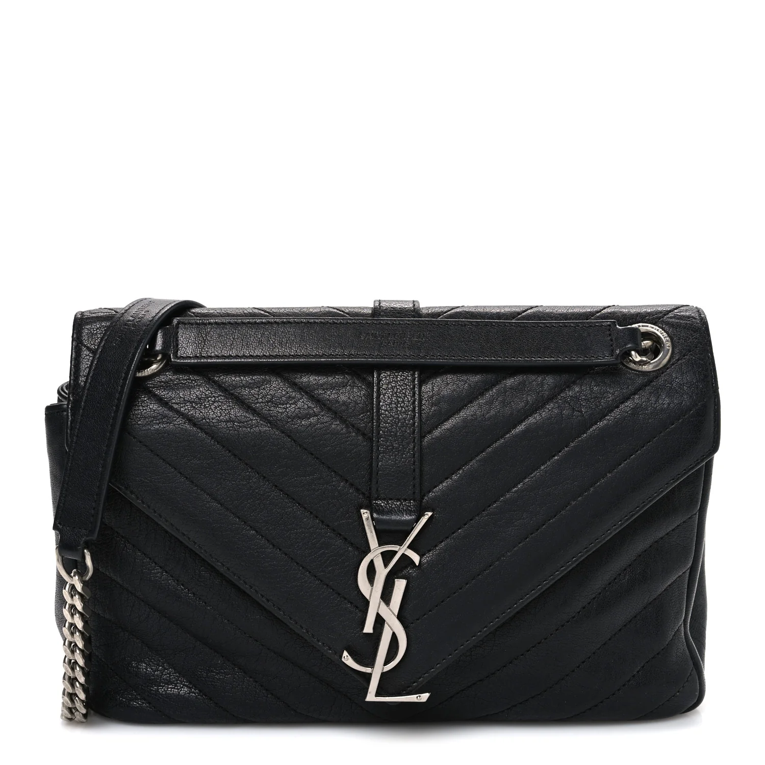 Grained Calfskin Matelasse Chevron Medium Monogram Chain Bag Black