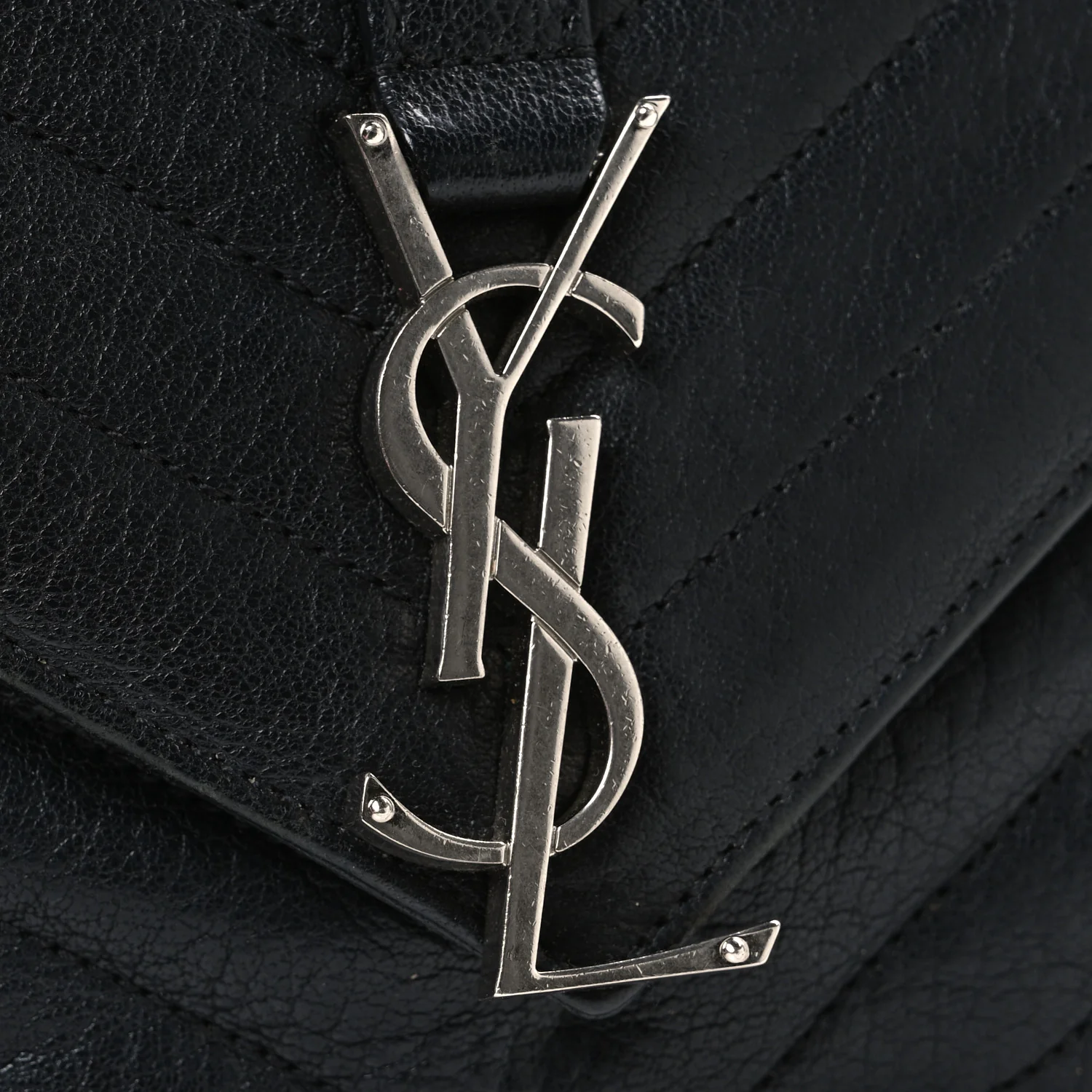 Grained Calfskin Matelasse Chevron Medium Monogram Chain Bag Black - Image 11