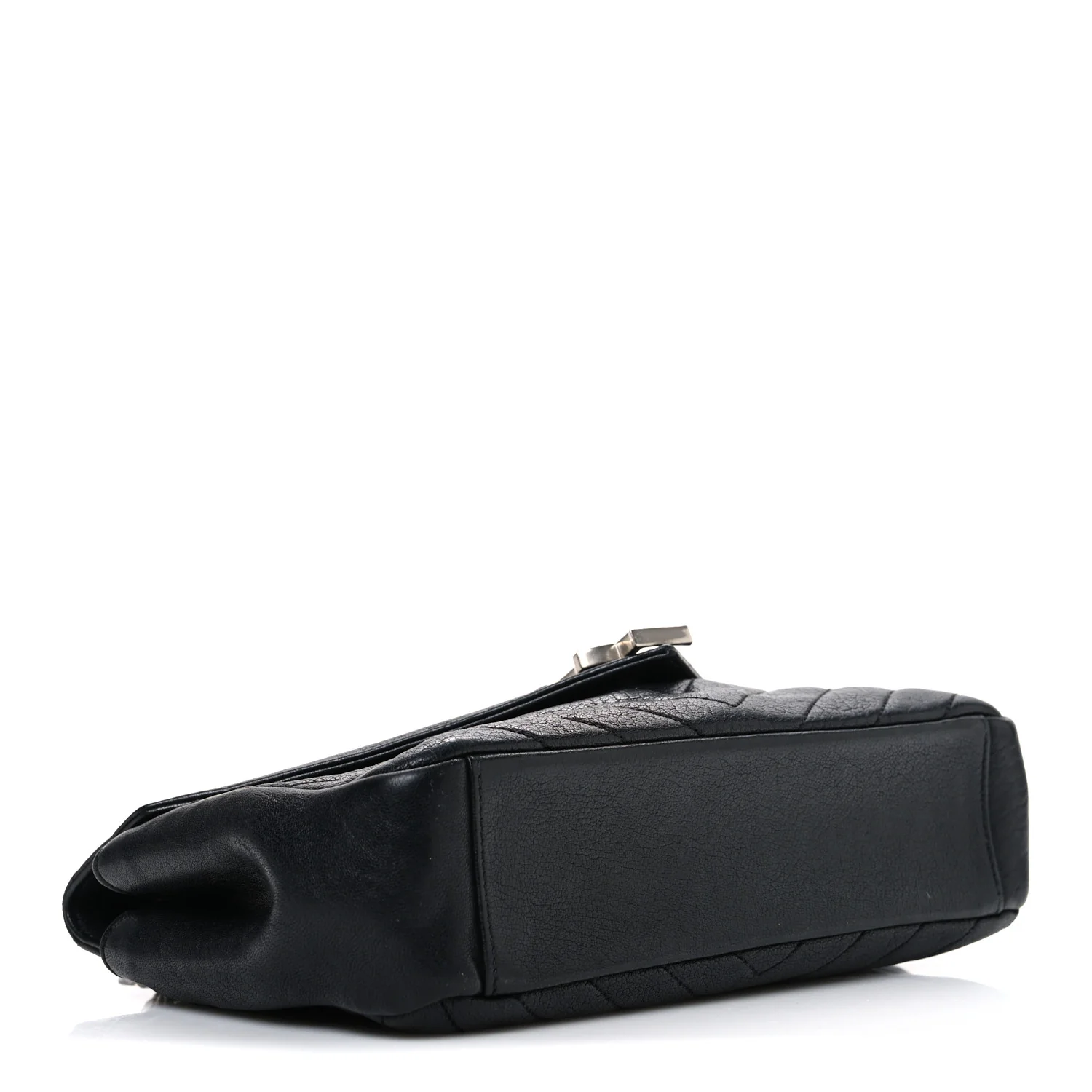 Grained Calfskin Matelasse Chevron Medium Monogram Chain Bag Black - Image 4