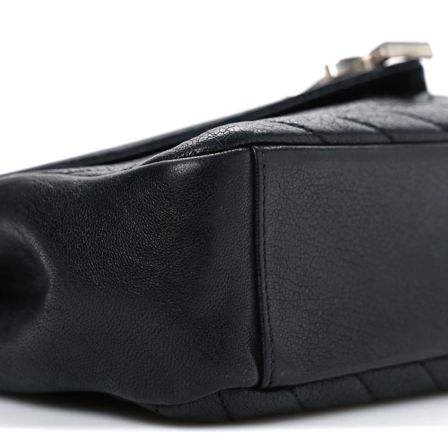 Grained Calfskin Matelasse Chevron Medium Monogram Chain Bag Black - Image 9