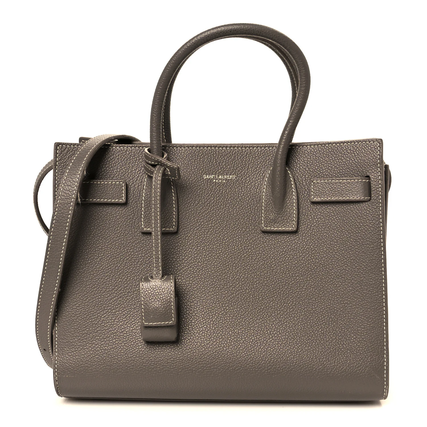 Grained Calfskin Topstich Baby Sac De Jour Grey