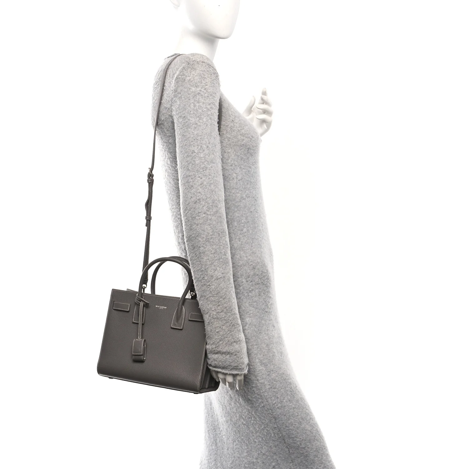 Grained Calfskin Topstich Baby Sac De Jour Grey - Image 2