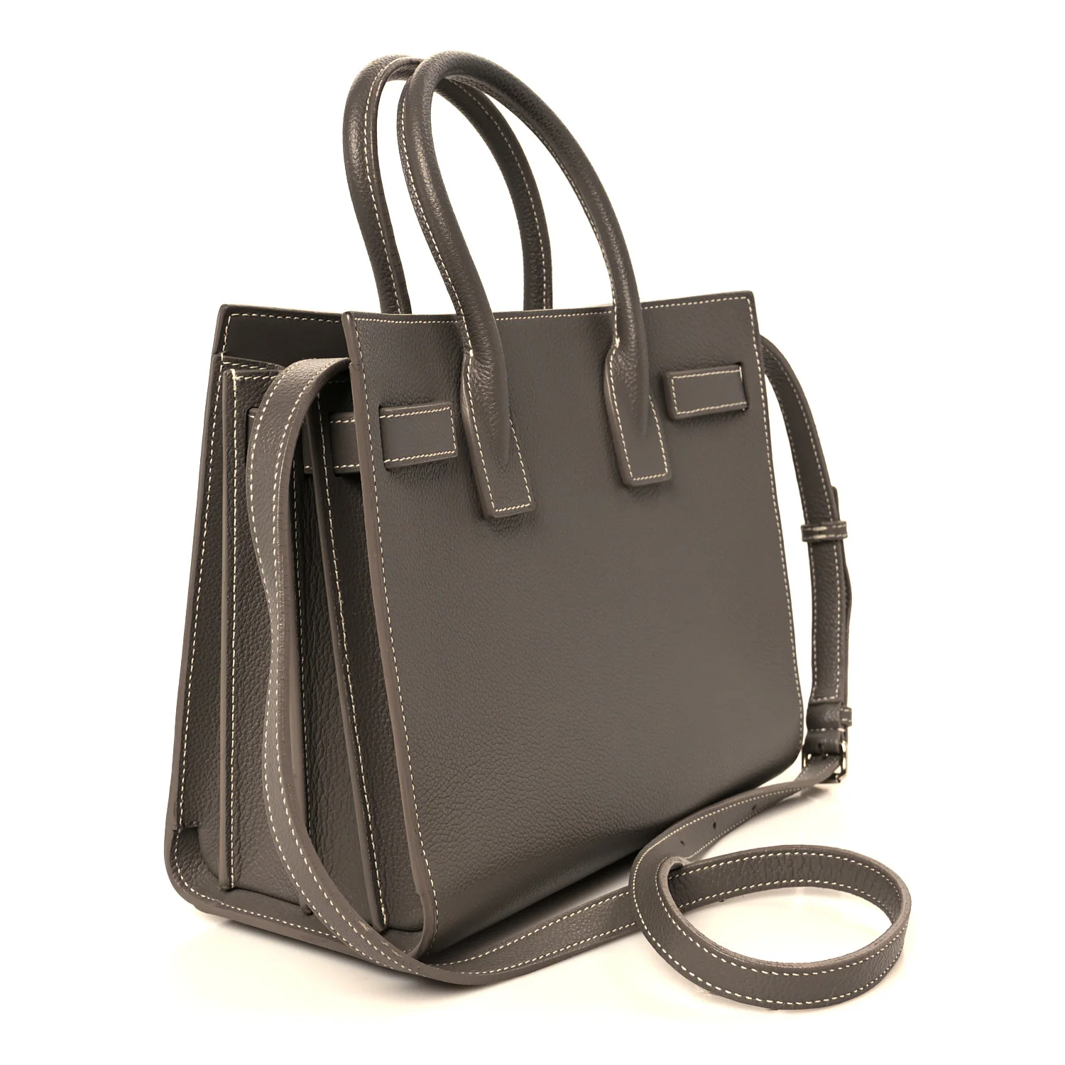Grained Calfskin Topstich Baby Sac De Jour Grey - Image 3