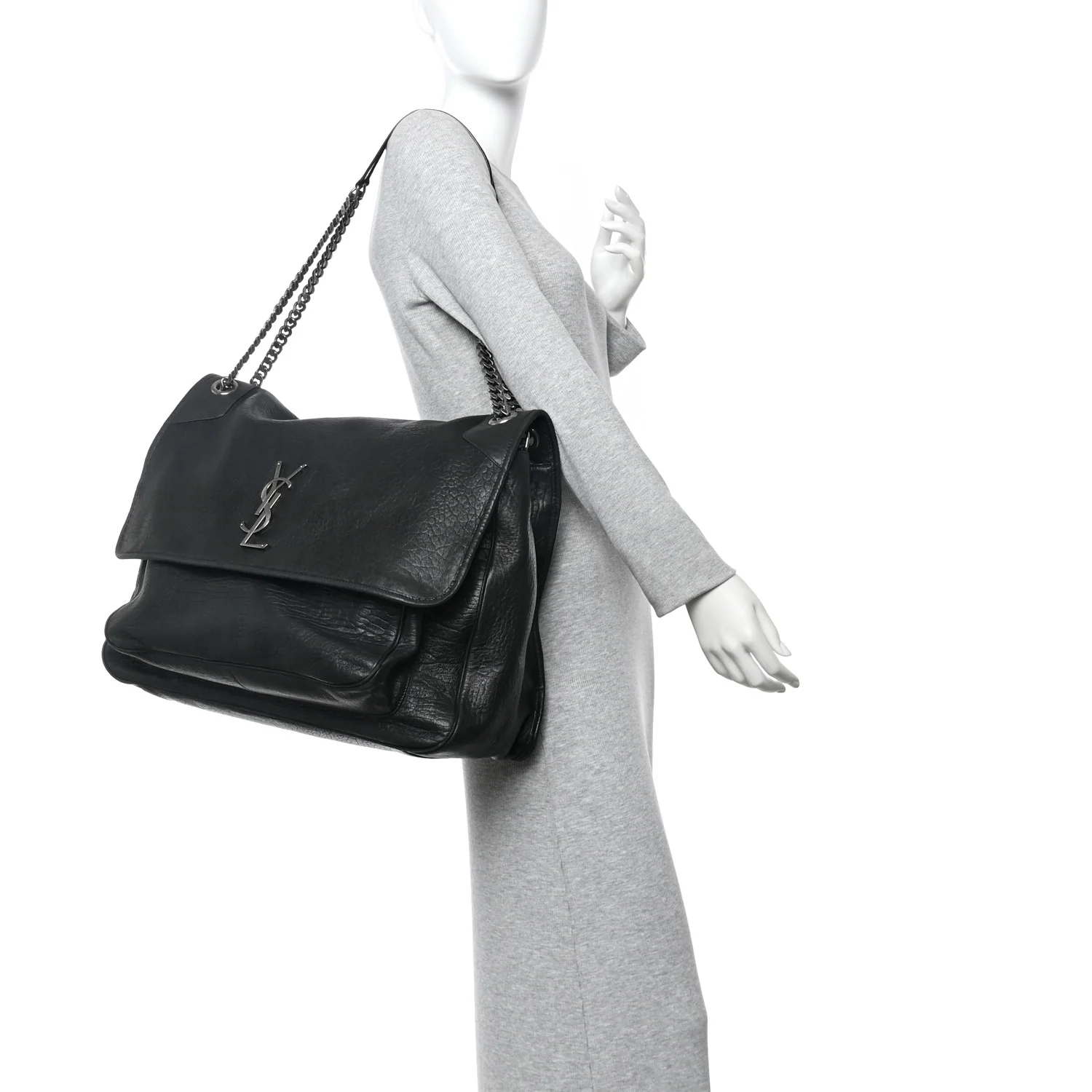 Grained Lambskin Monogram Oversized Niki Chain Satchel Black - Image 2