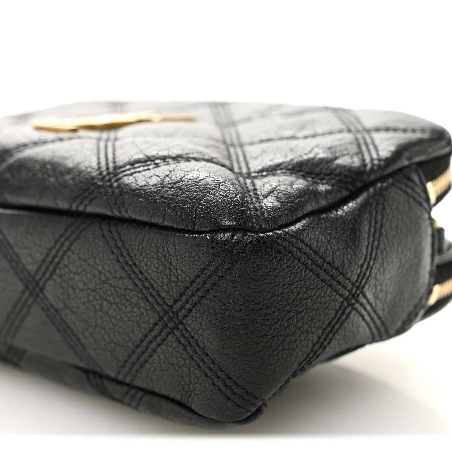 Grained Lambskin Quilted Mini Becky Double Zip Bag Black - Image 13
