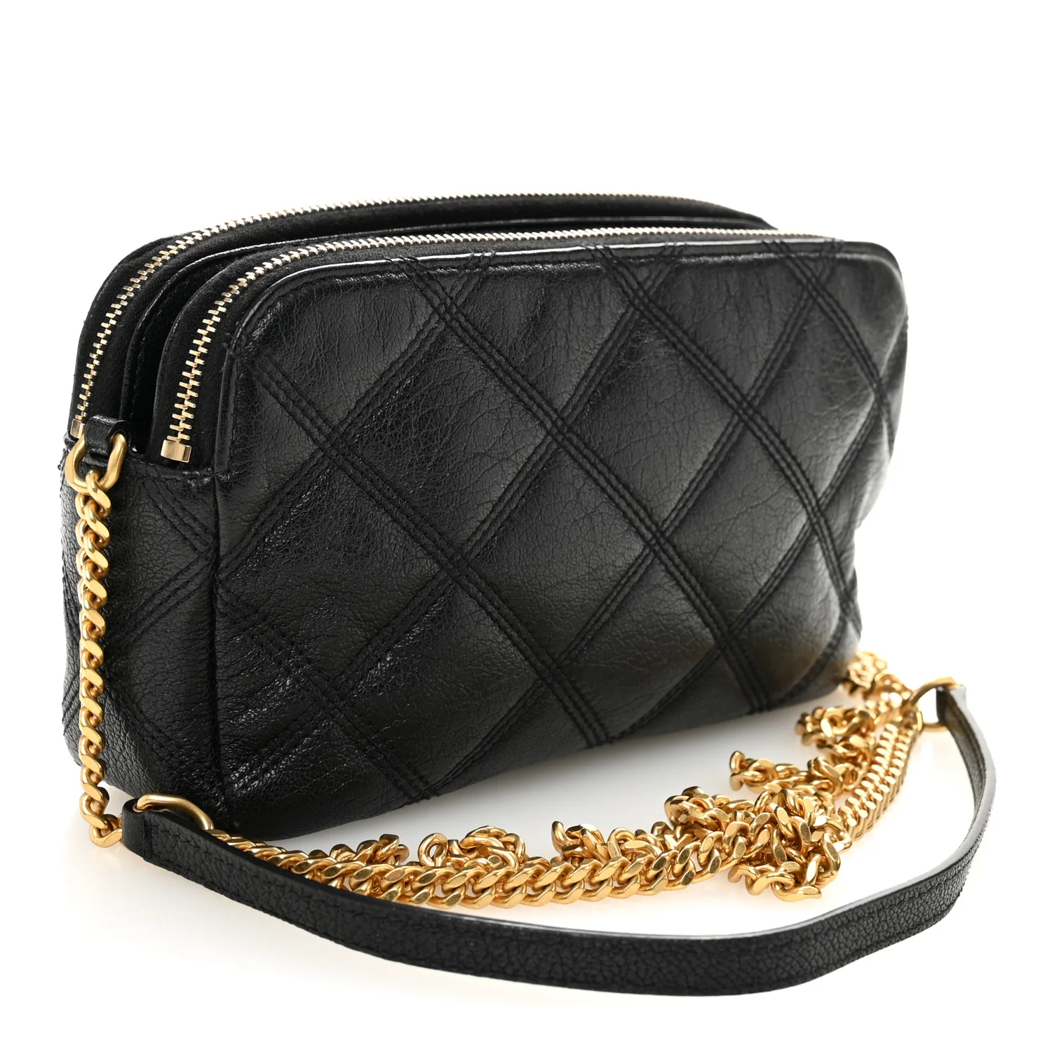 Grained Lambskin Quilted Mini Becky Double Zip Bag Black - Image 3