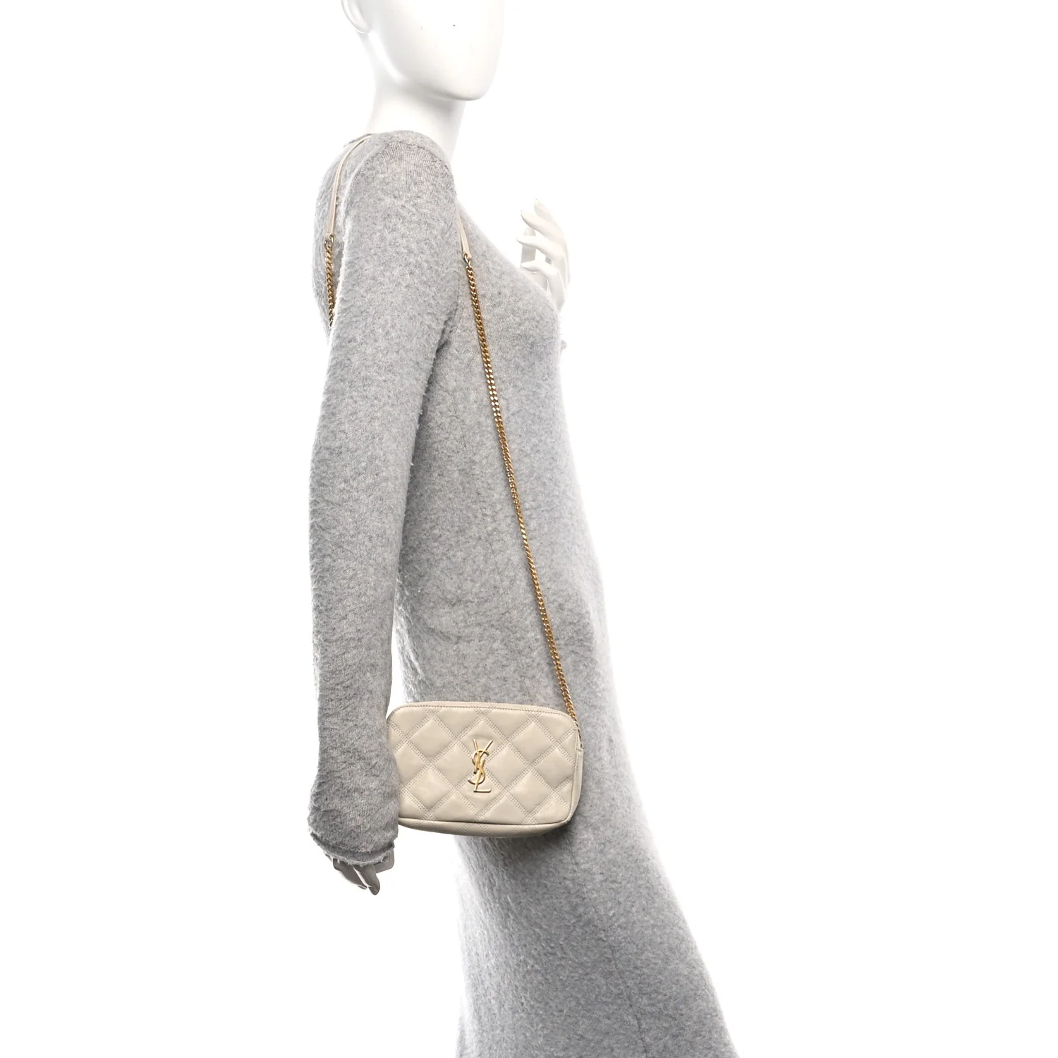 Grained Lambskin Quilted Mini Becky Double Zip Bag Vintage White - Image 2