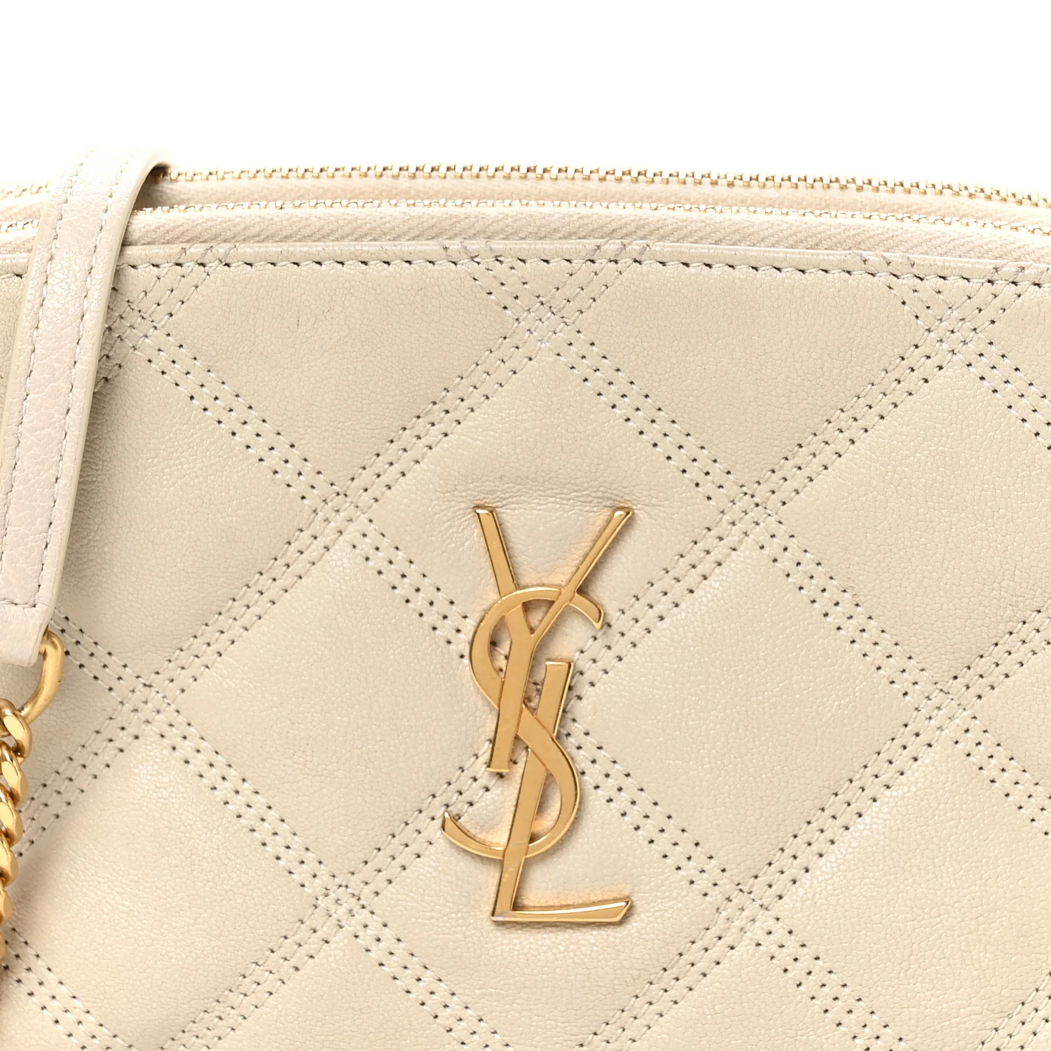 Grained Lambskin Quilted Mini Becky Double Zip Bag Vintage White - Image 8