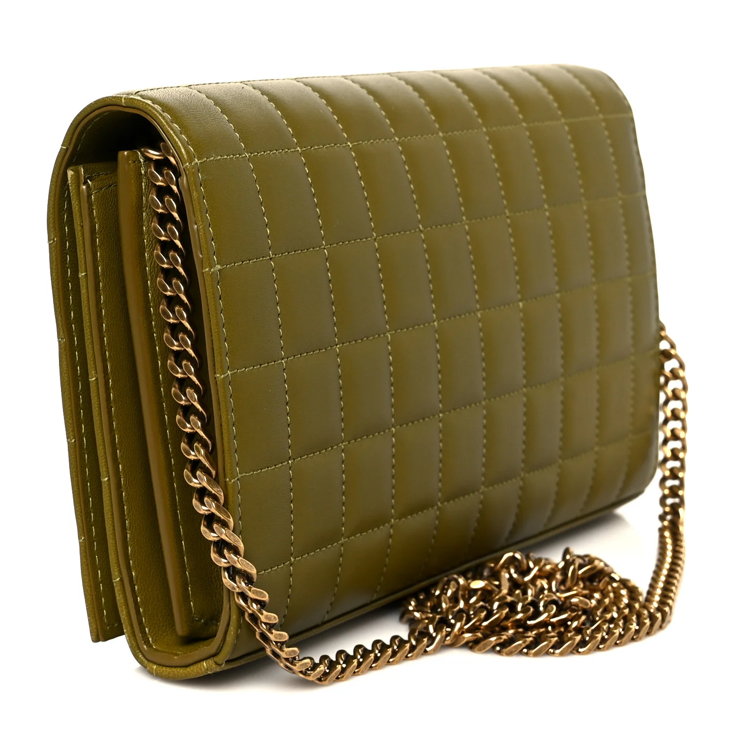 Lambskin Carre Quilted Cassandre Chain Wallet Olive Drab - Image 3