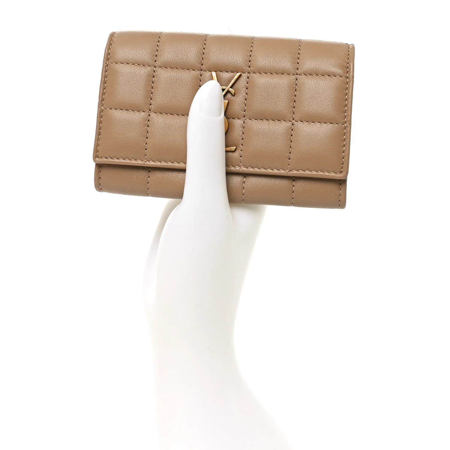 Lambskin Carre Quilted Cassandre Compact Envelope Card Case Dark Toffee - Image 2