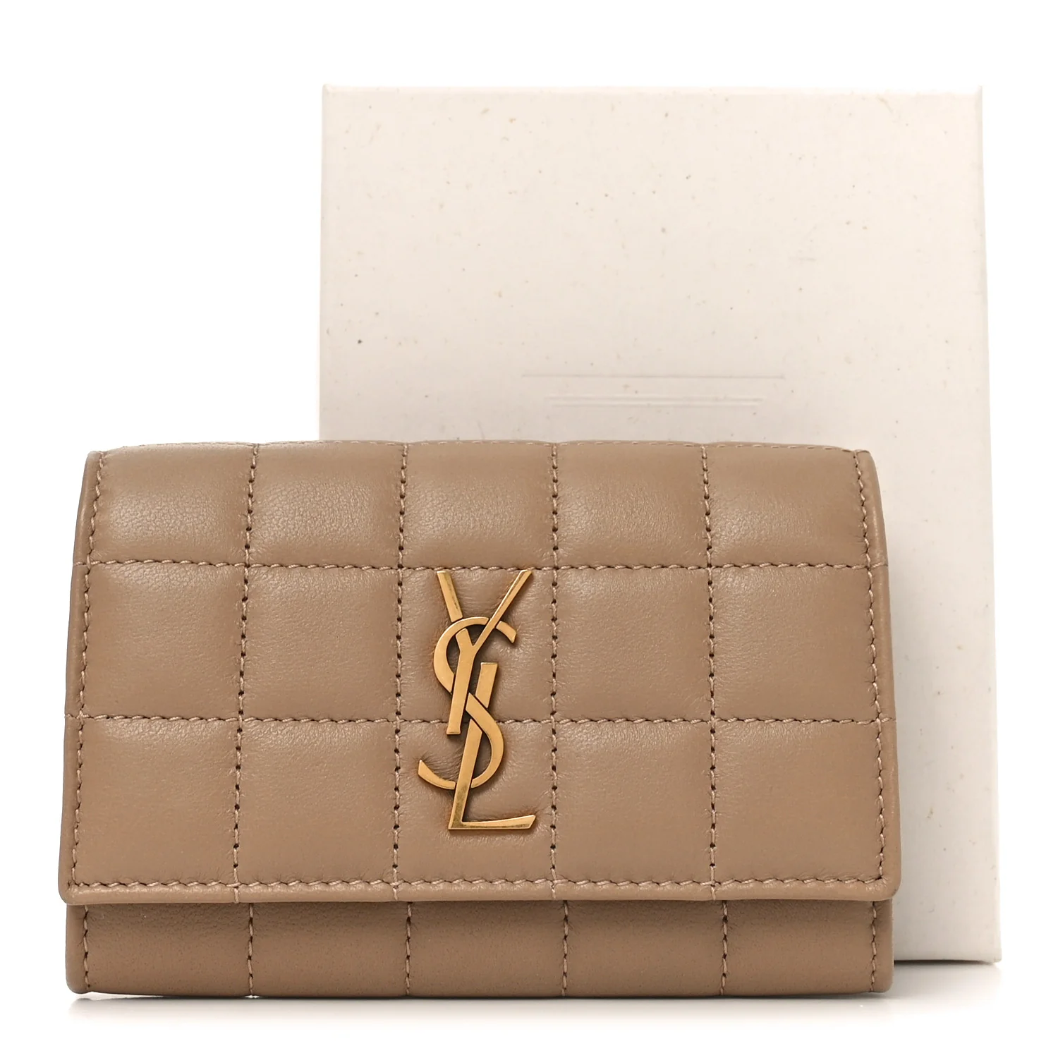 Lambskin Carre Quilted Cassandre Compact Envelope Card Case Dark Toffee - Image 8