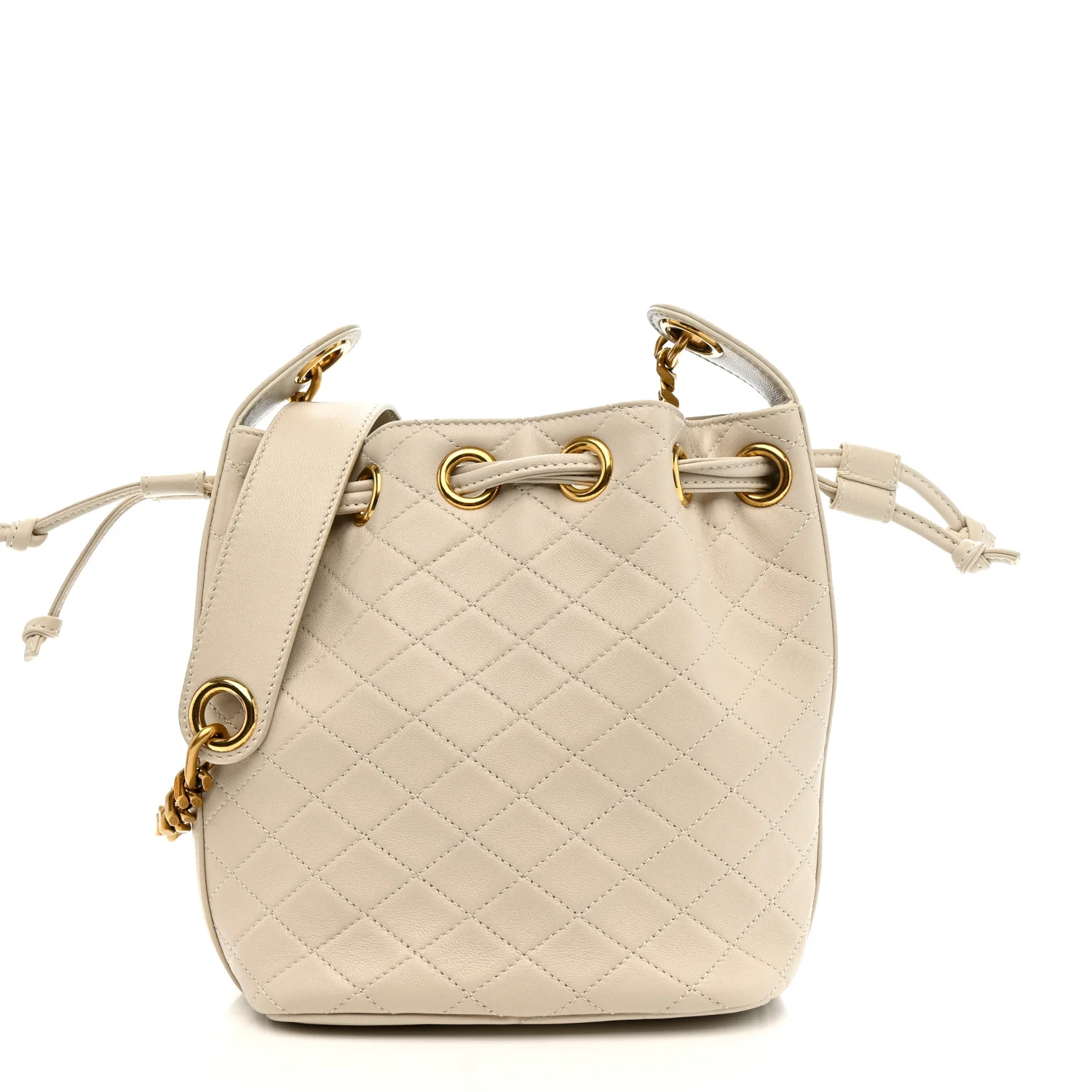 Lambskin Carre Quilted Cassandre Small Bucket Bag Crema Soft - Image 3