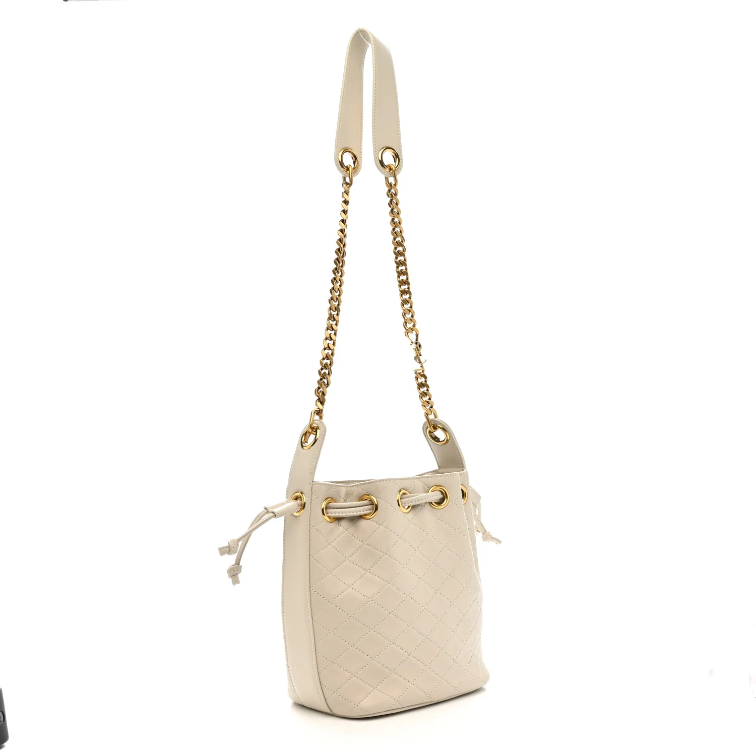 Lambskin Carre Quilted Cassandre Small Bucket Bag Crema Soft - Image 4