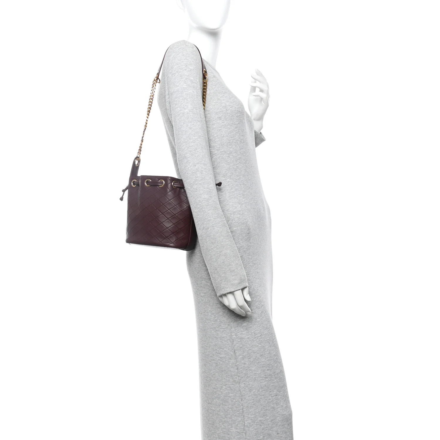 Lambskin Carre Quilted Cassandre Small Bucket Bag Hot Wine - Image 2