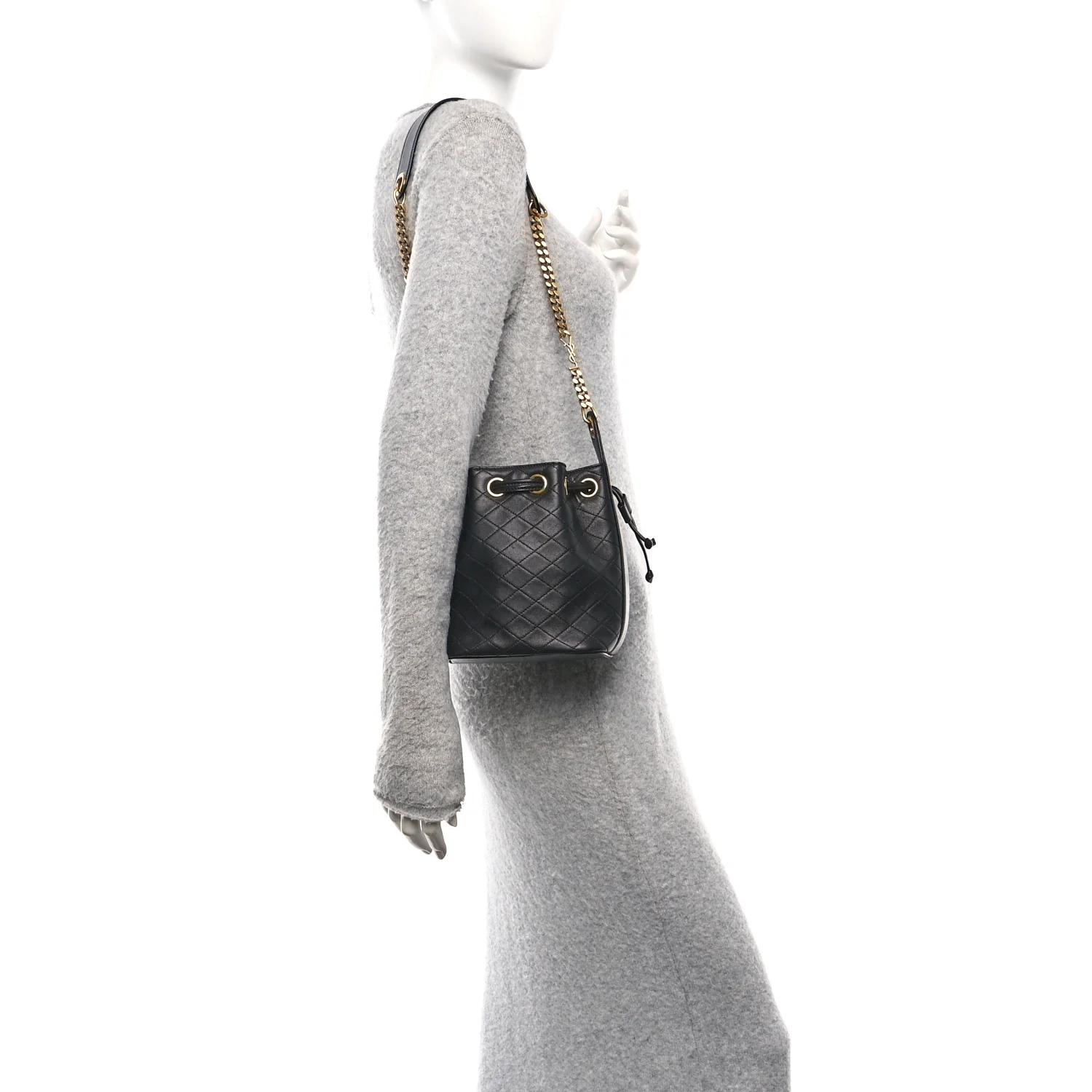 Lambskin Carre Quilted Small Cassandre Bucket Bag Black - Image 2