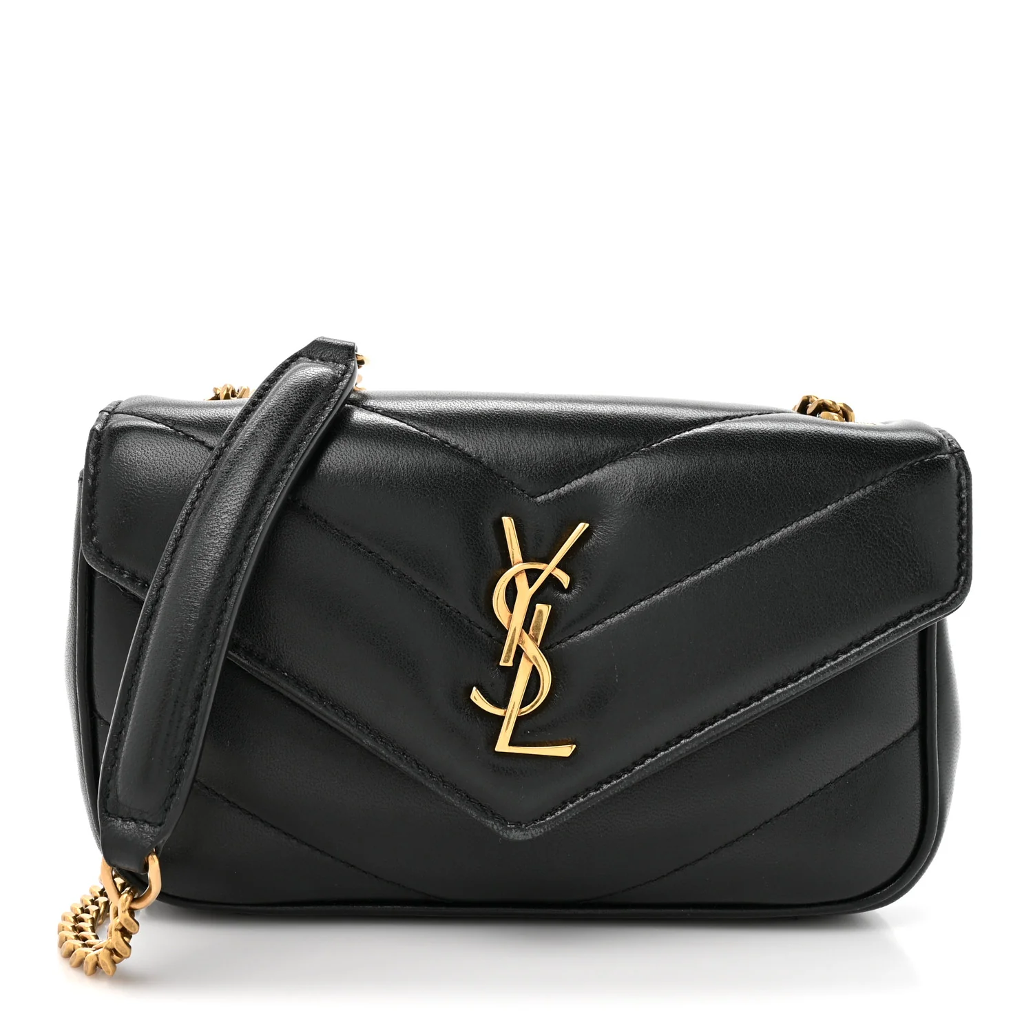 Lambskin Chevron Quilted Mini Loulou Black