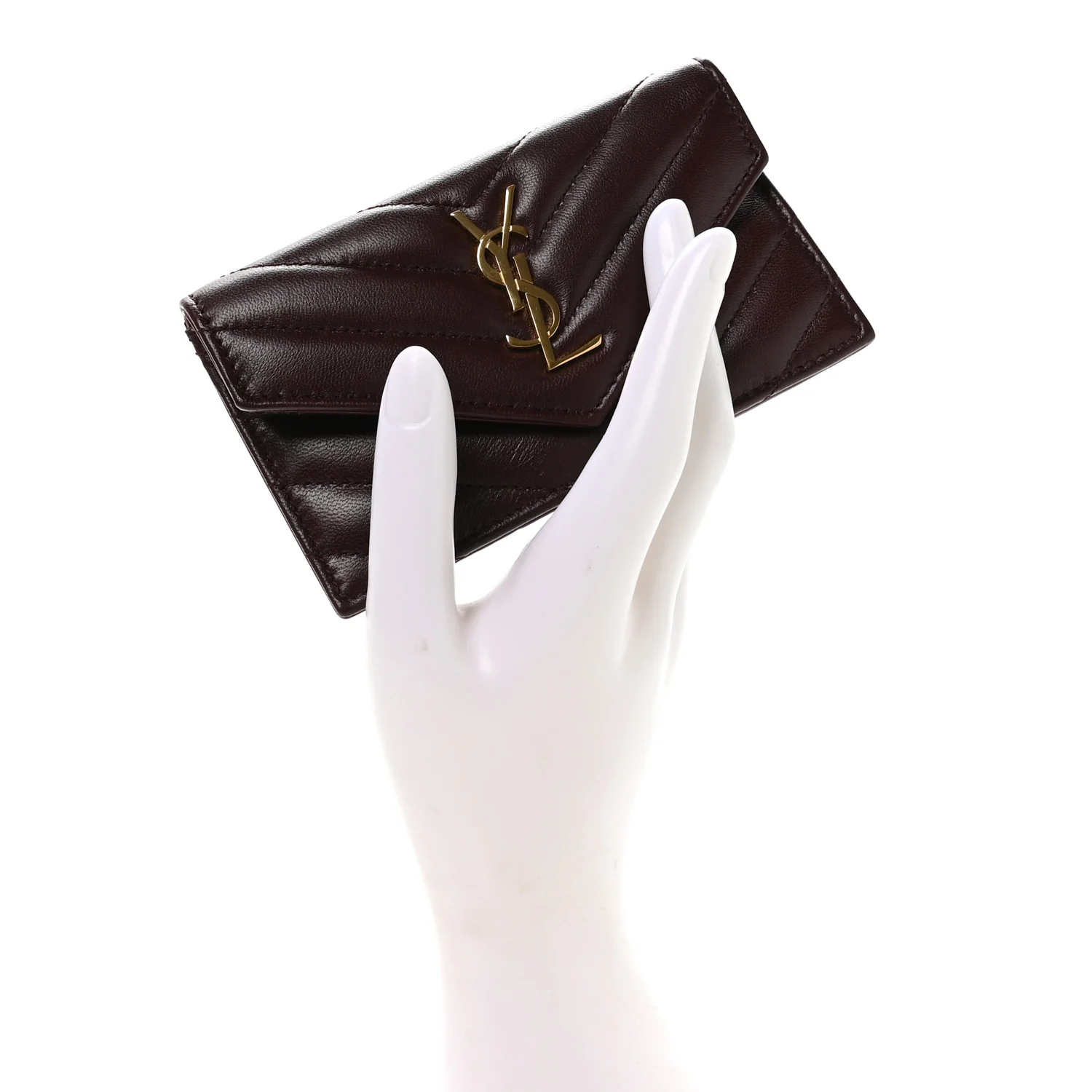 Lambskin Matelasse Chevron Monogram Compact Wallet Rouge Cabernet - Image 2