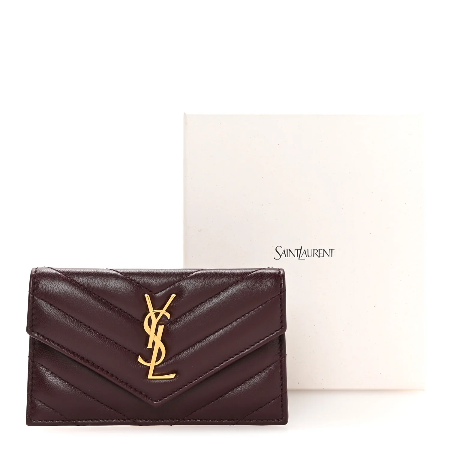 Lambskin Matelasse Chevron Monogram Compact Wallet Rouge Cabernet - Image 8