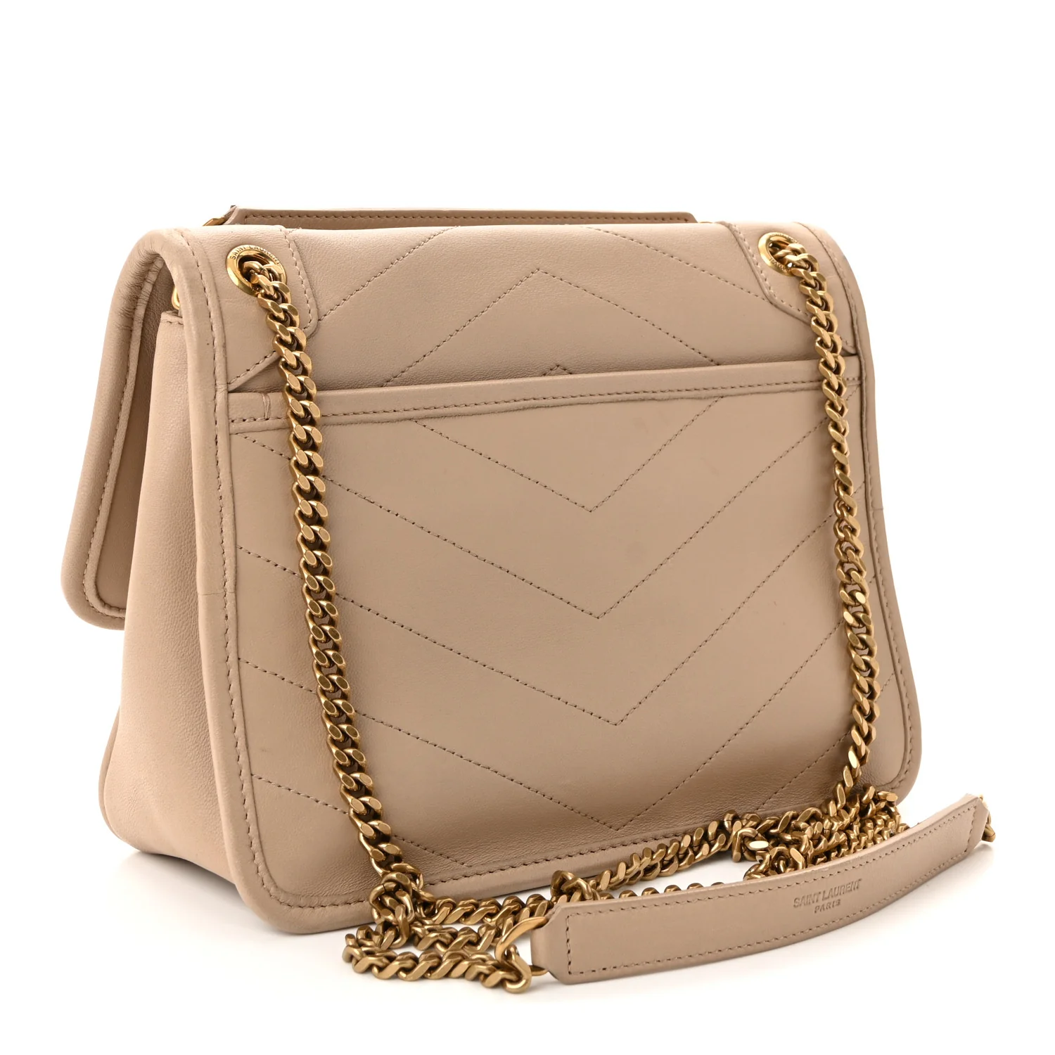 Lambskin Matelasse Monogram Baby Niki Chain Satchel Dark Beige - Image 3