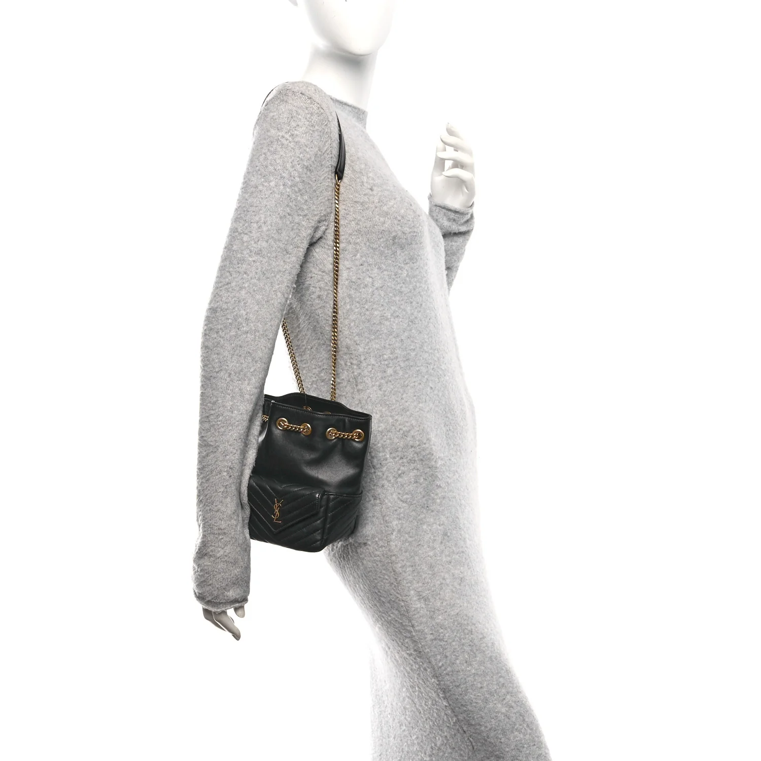 Lambskin Matelasse Monogram Joe Nano Bucket Bag Black - Image 2