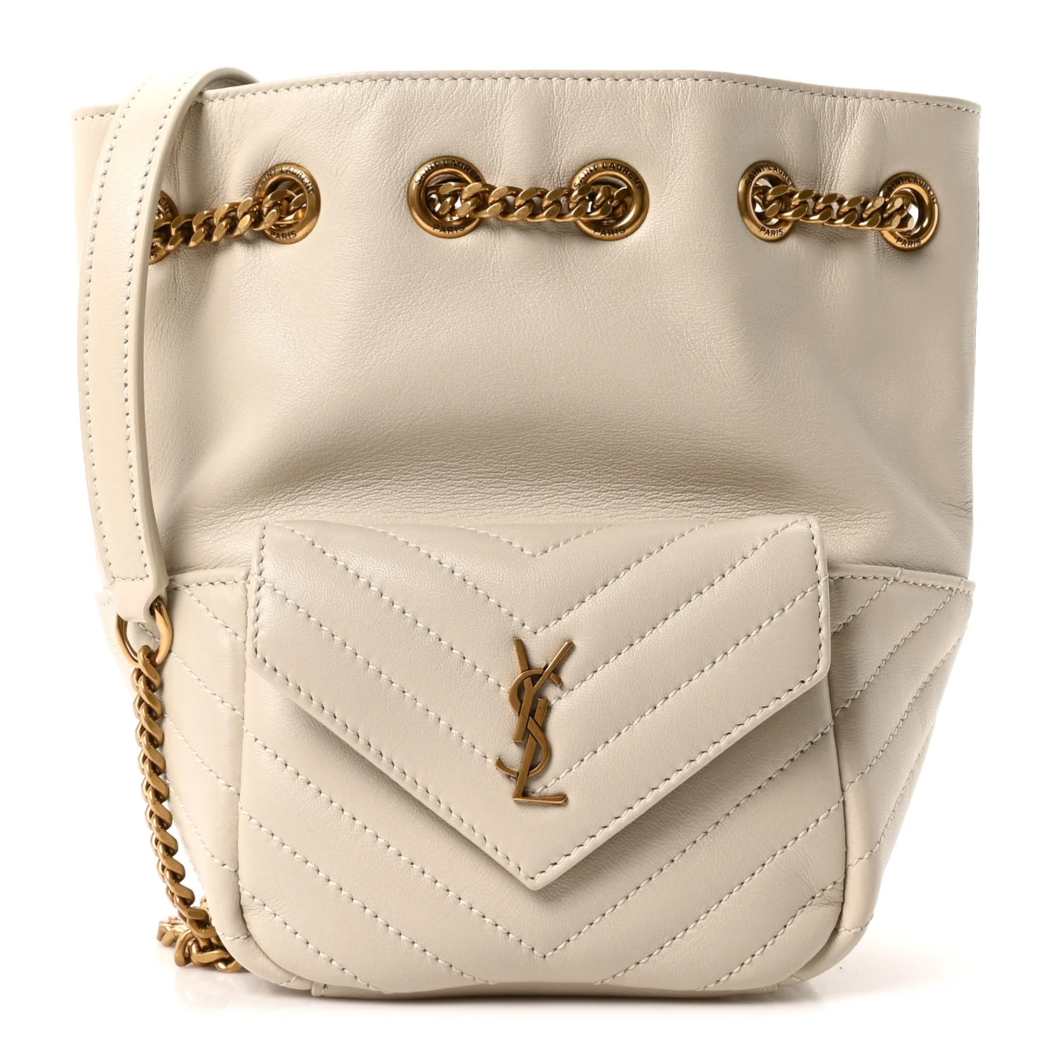 Lambskin Matelasse Monogram Joe Nano Bucket Bag Crema Soft