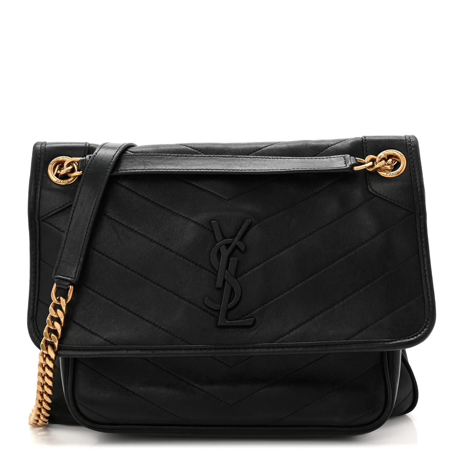 Lambskin Matelasse Monogram Medium Niki Chain Satchel Black