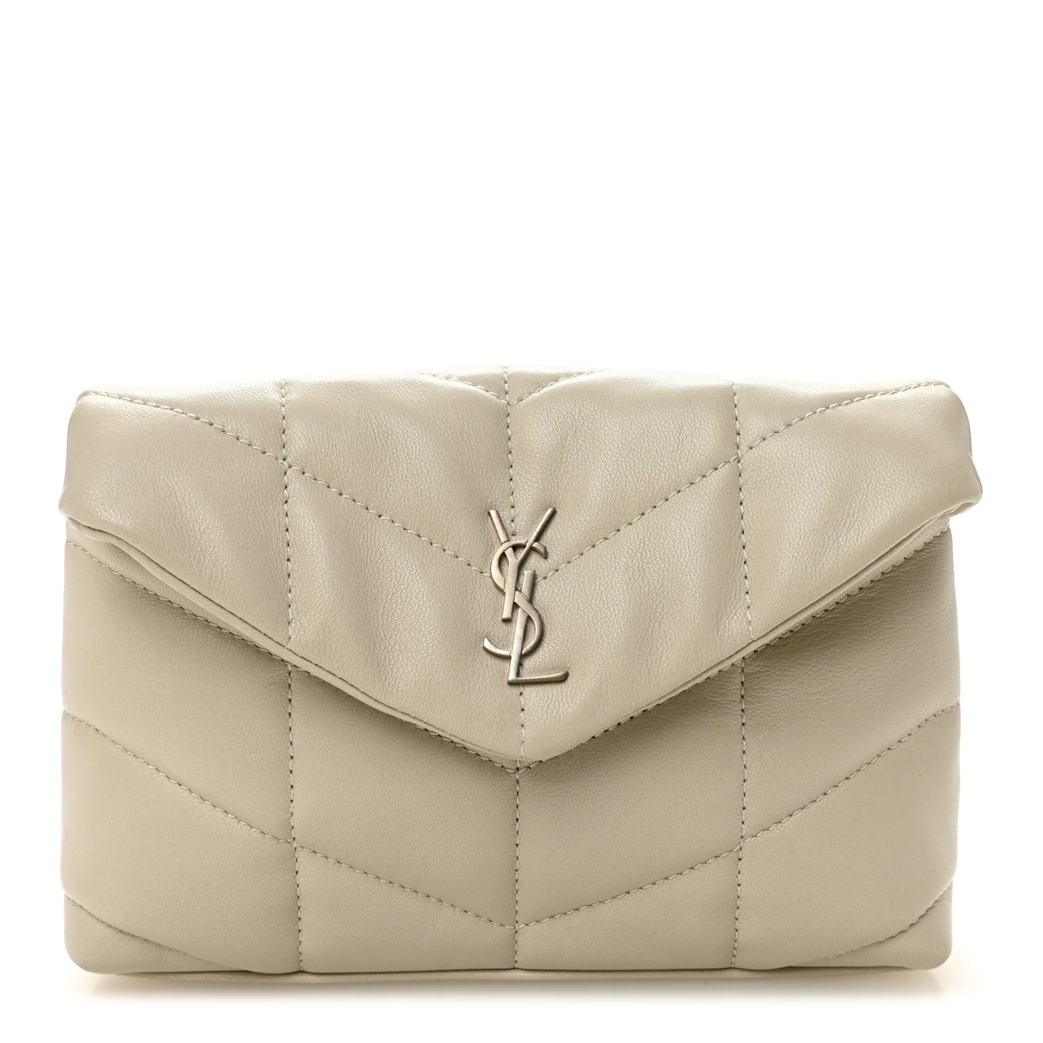 Lambskin Monogram Loulou Puffer Pouch Clutch Crema Soft