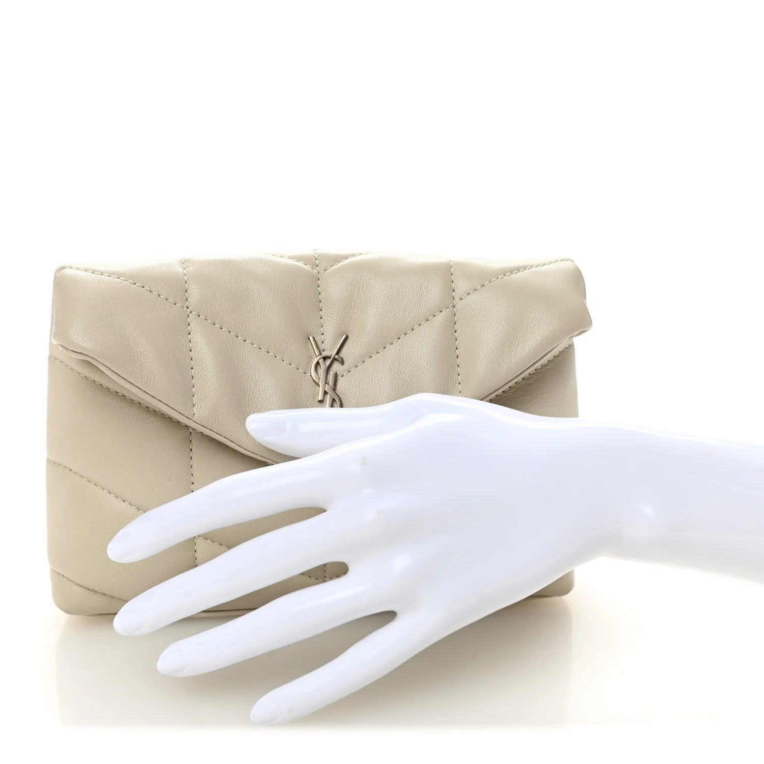 Lambskin Monogram Loulou Puffer Pouch Clutch Crema Soft - Image 2
