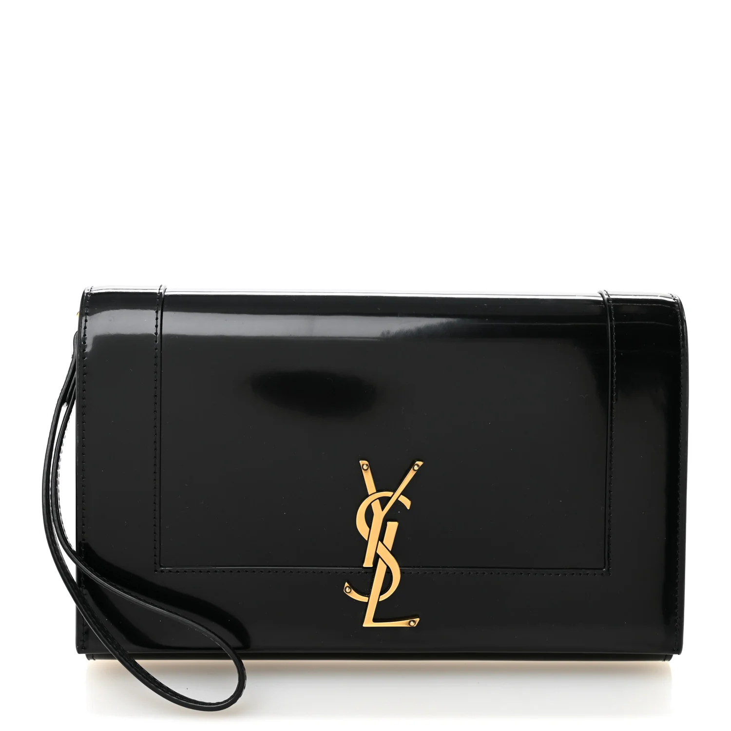 Lambskin Patent Monogram Cassandre Clasp Flap Pouch Black