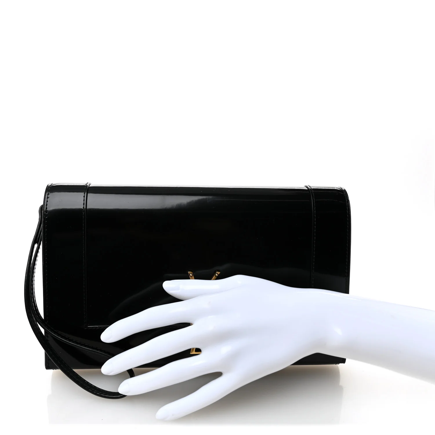Lambskin Patent Monogram Cassandre Clasp Flap Pouch Black - Image 2