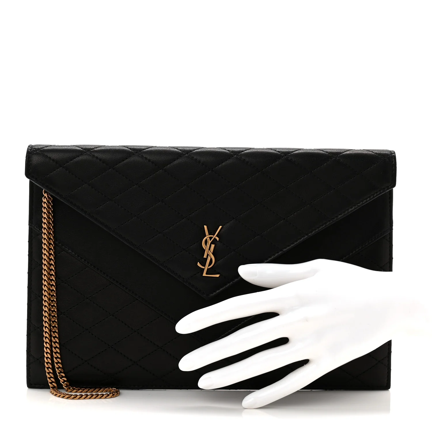 Lambskin Quilted Double Flap Chain Pouch Black - Image 2