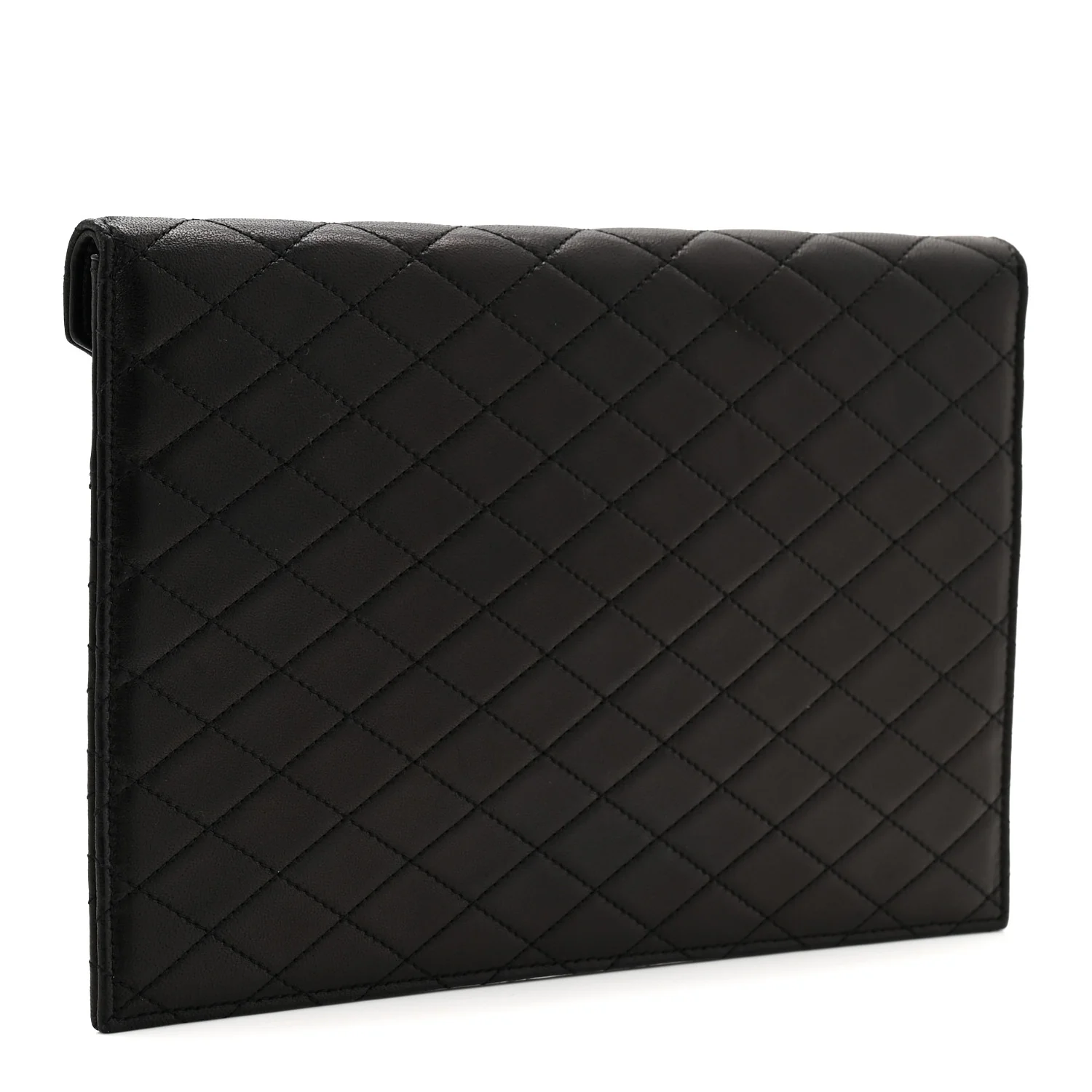 Lambskin Quilted Double Flap Chain Pouch Black - Image 3