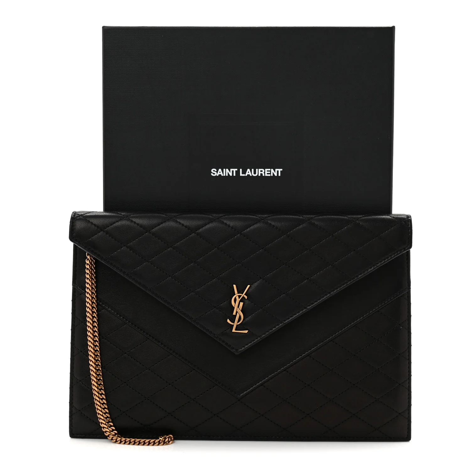Lambskin Quilted Double Flap Chain Pouch Black - Image 8
