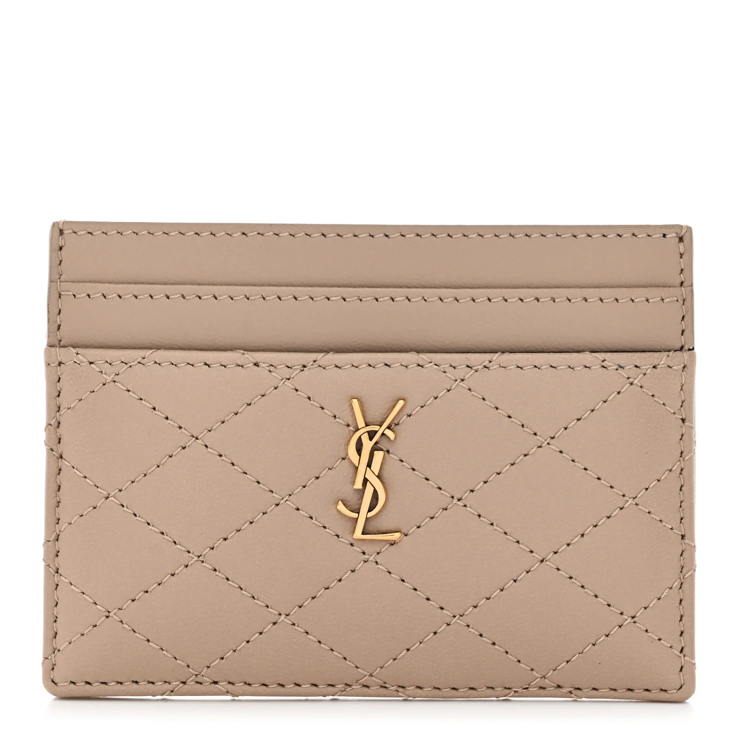 Lambskin Quilted Gaby Card Case Dark Beige