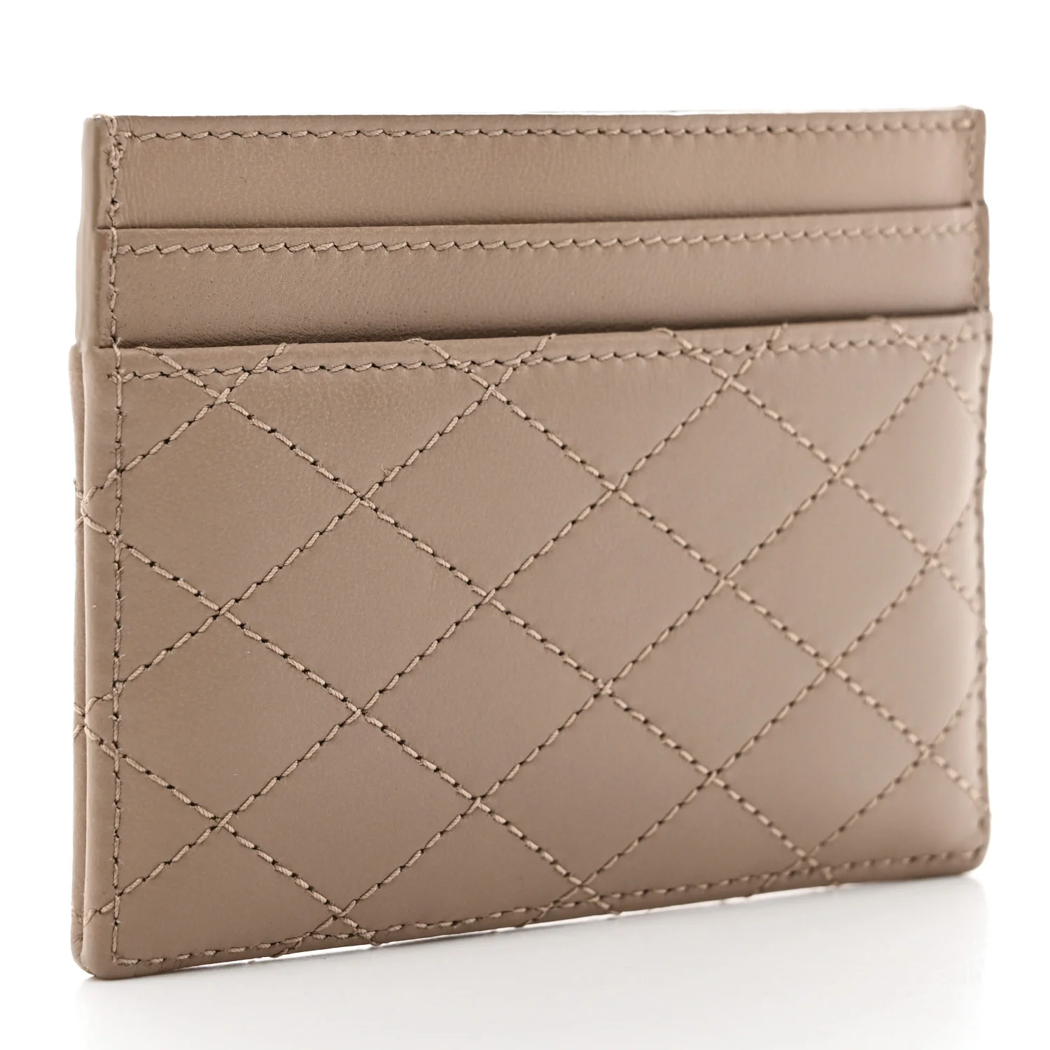 Lambskin Quilted Gaby Card Case Dark Beige - Image 3