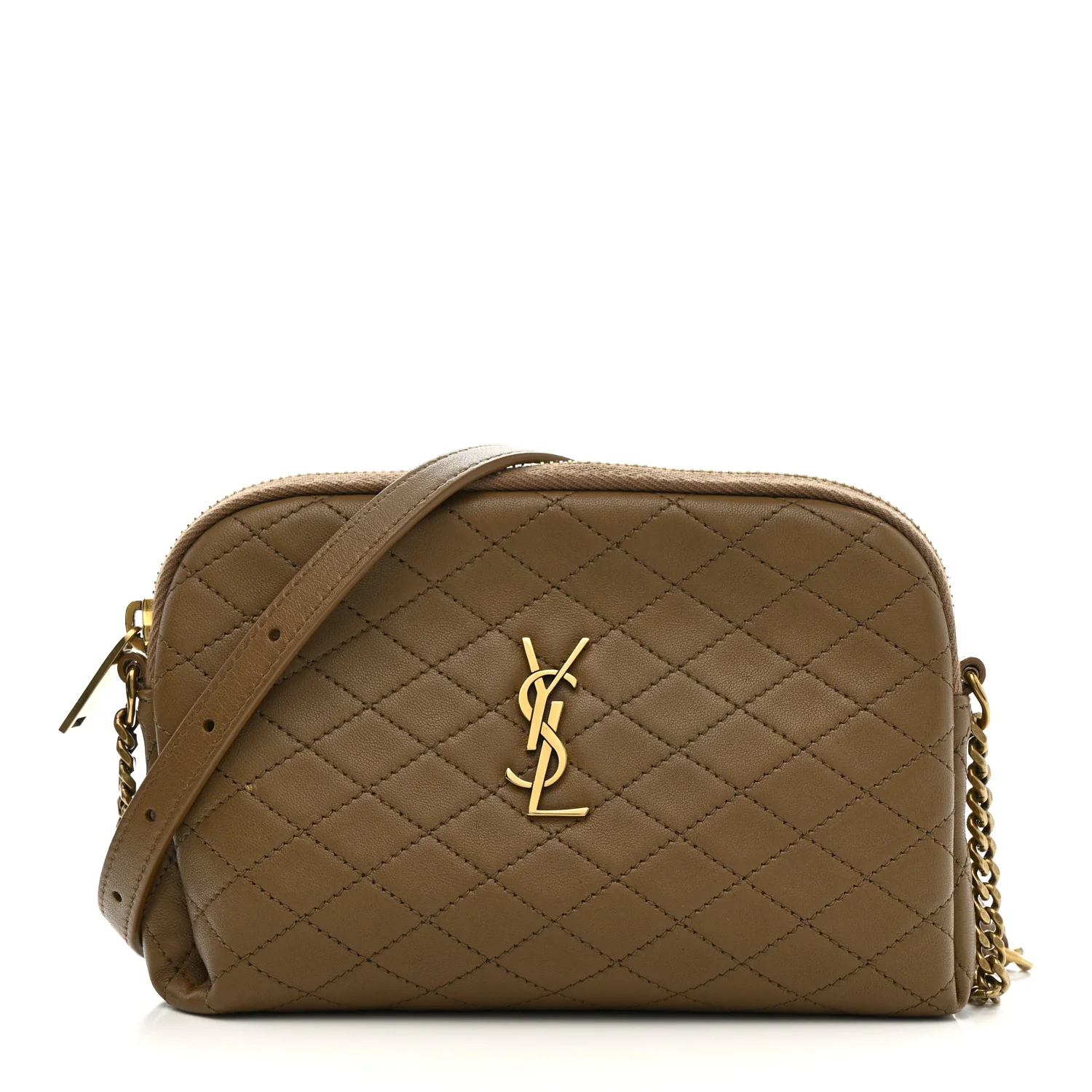 Lambskin Quilted Gaby Zipped Pouch Dark Cork