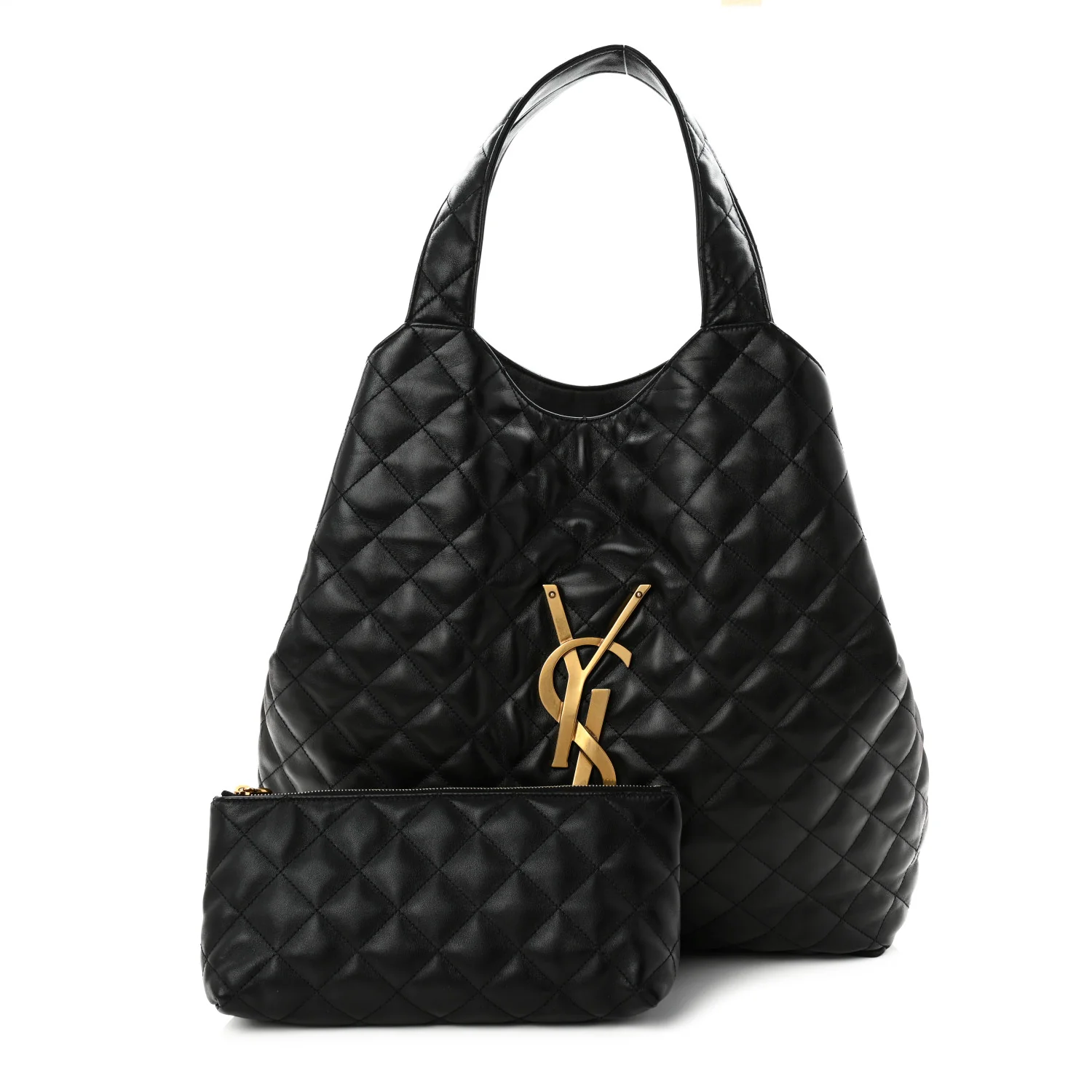 Lambskin Quilted Maxi Icare Shopping Tote Black - Image 3