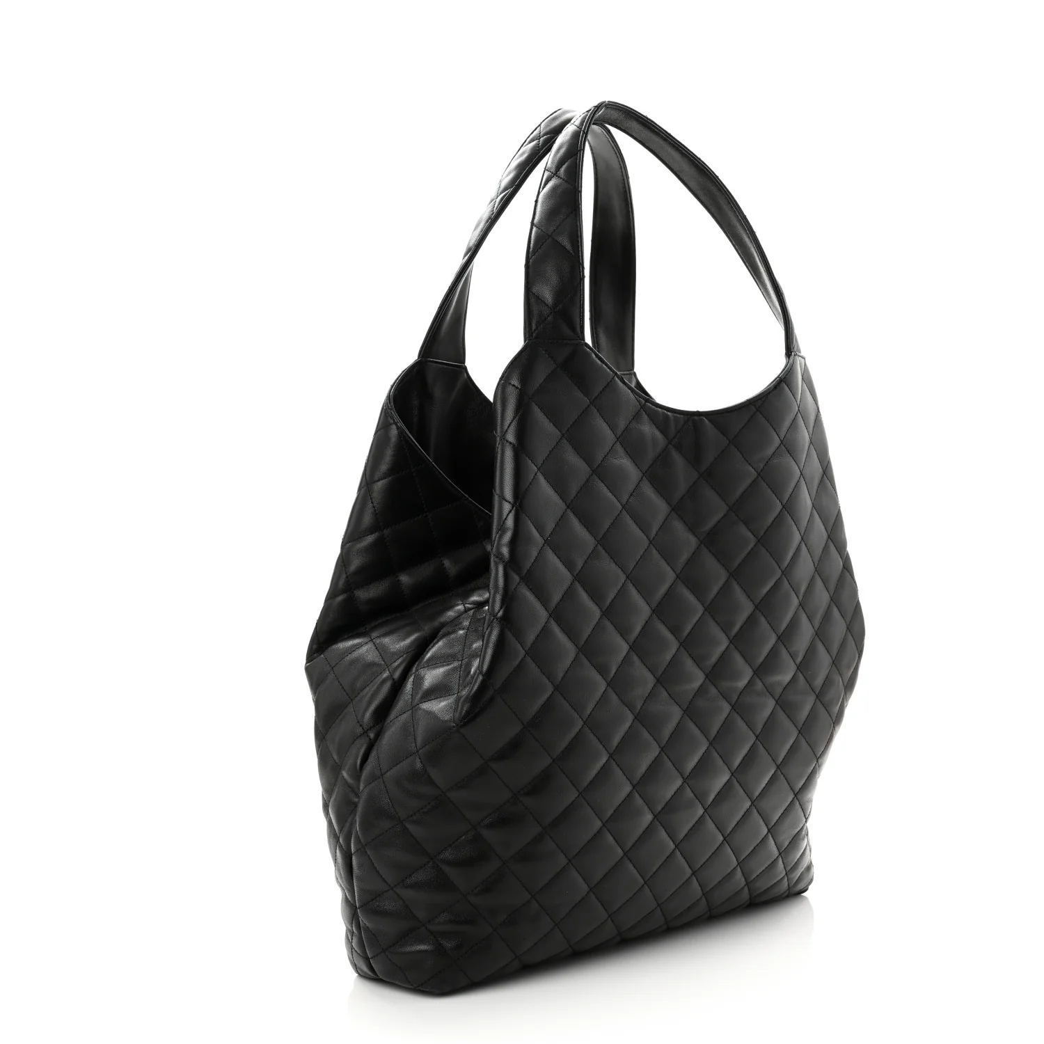 Lambskin Quilted Maxi Icare Shopping Tote Black - Image 4