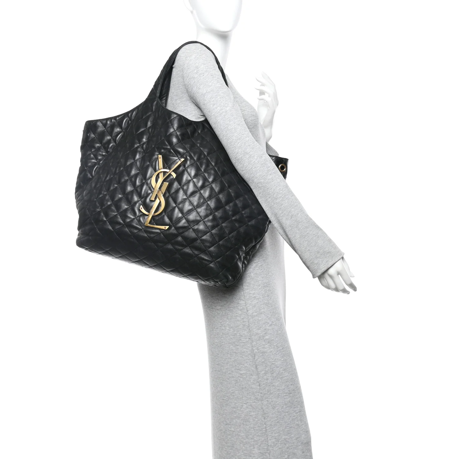 Lambskin Quilted Maxi Icare Shopping Tote Black - Image 2