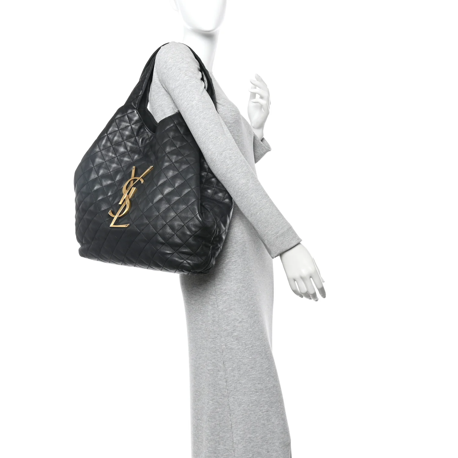 Lambskin Quilted Maxi Icare Shopping Tote Black - Image 2