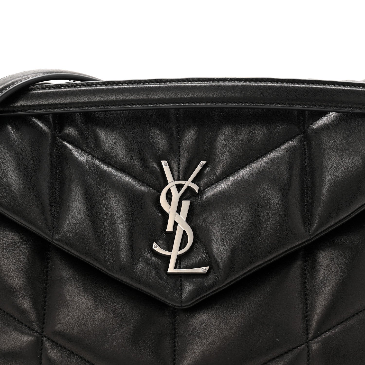 Lambskin Quilted Medium Loulou Puffer Monogram Chain Satchel Black - Image 8