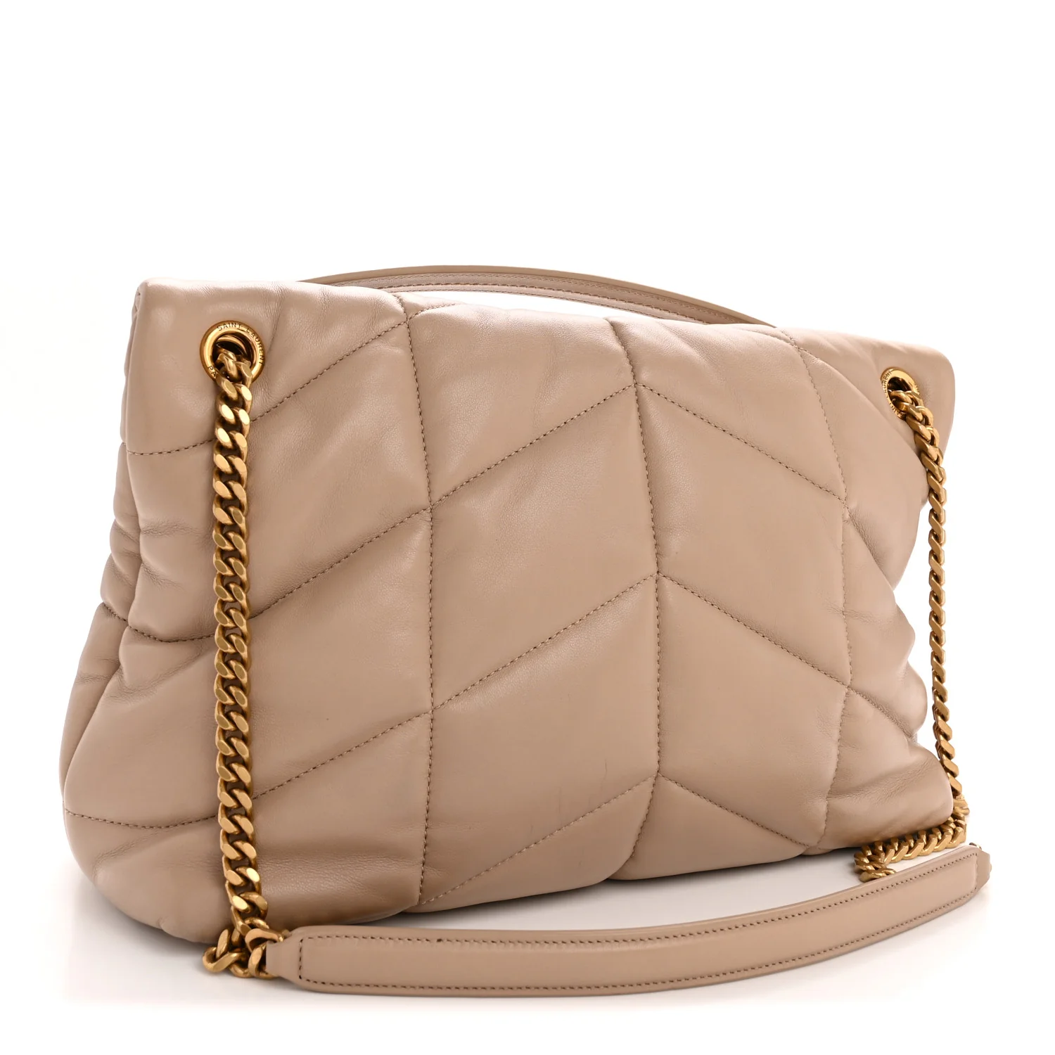 Lambskin Quilted Medium Loulou Puffer Monogram Chain Satchel Dark Beige - Image 3