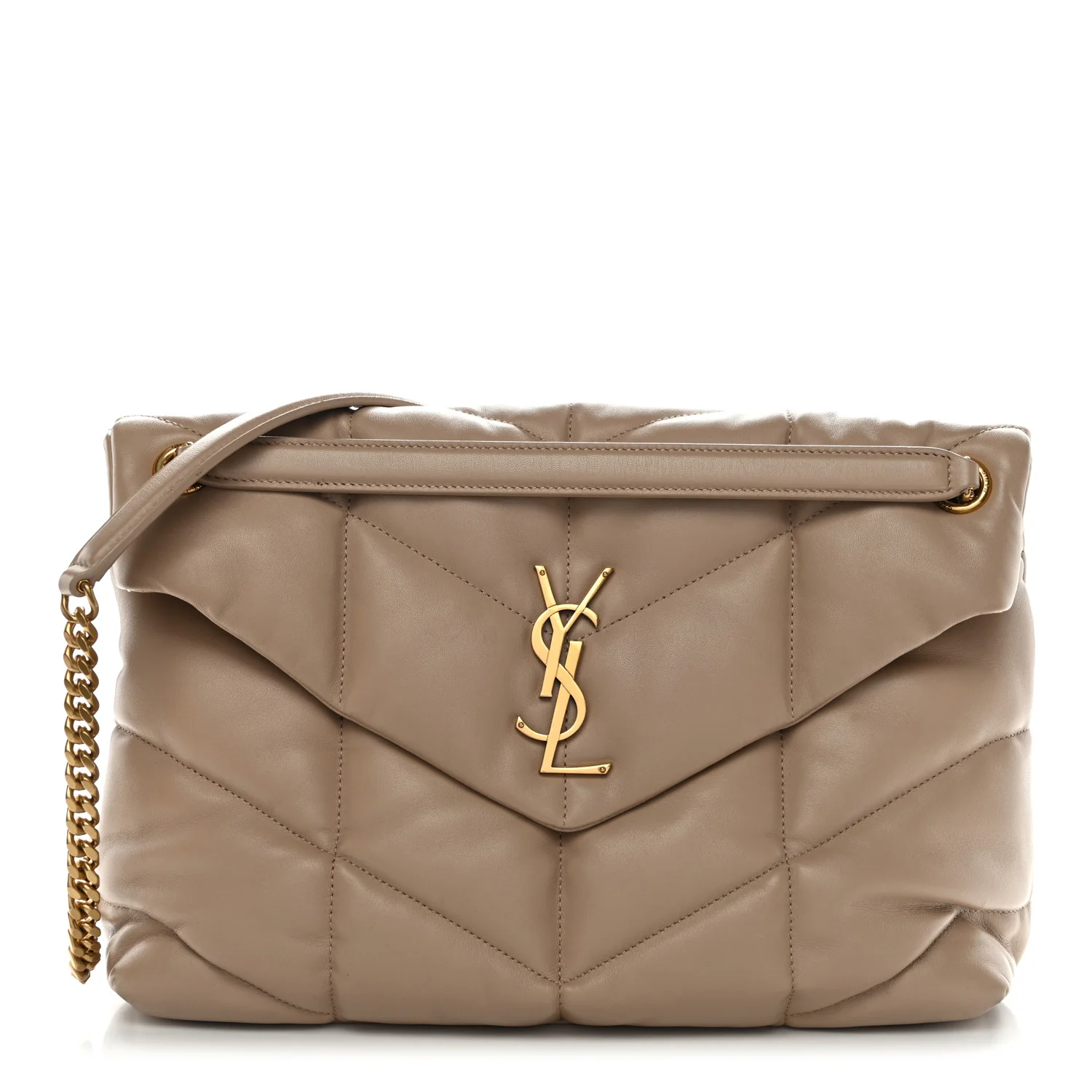 Lambskin Quilted Medium Loulou Puffer Monogram Chain Satchel Dark Beige