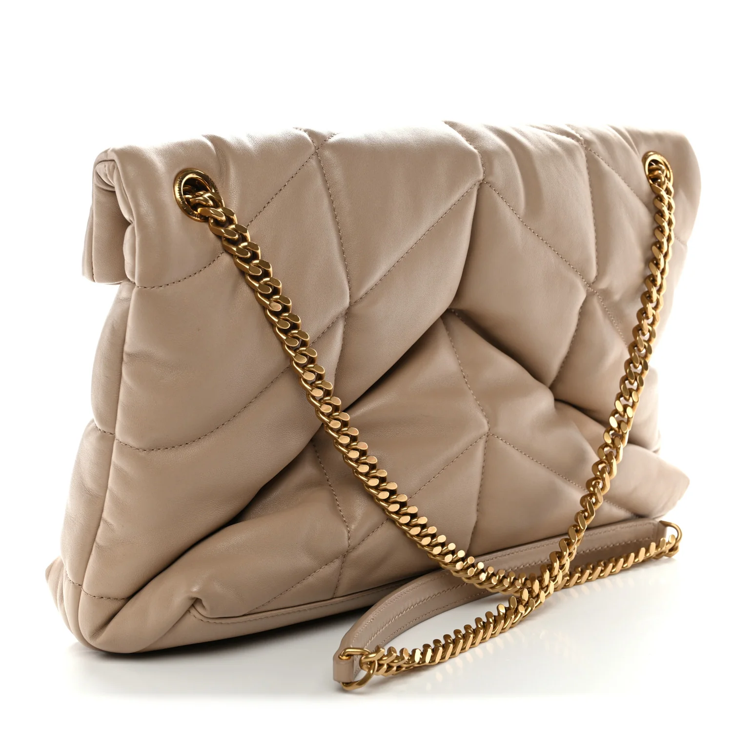 Lambskin Quilted Medium Loulou Puffer Monogram Chain Satchel Dark Beige - Image 3