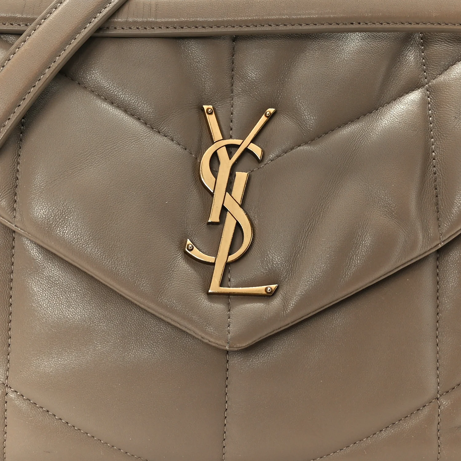 Lambskin Quilted Medium Loulou Puffer Monogram Chain Satchel Dusty Grey - Image 16