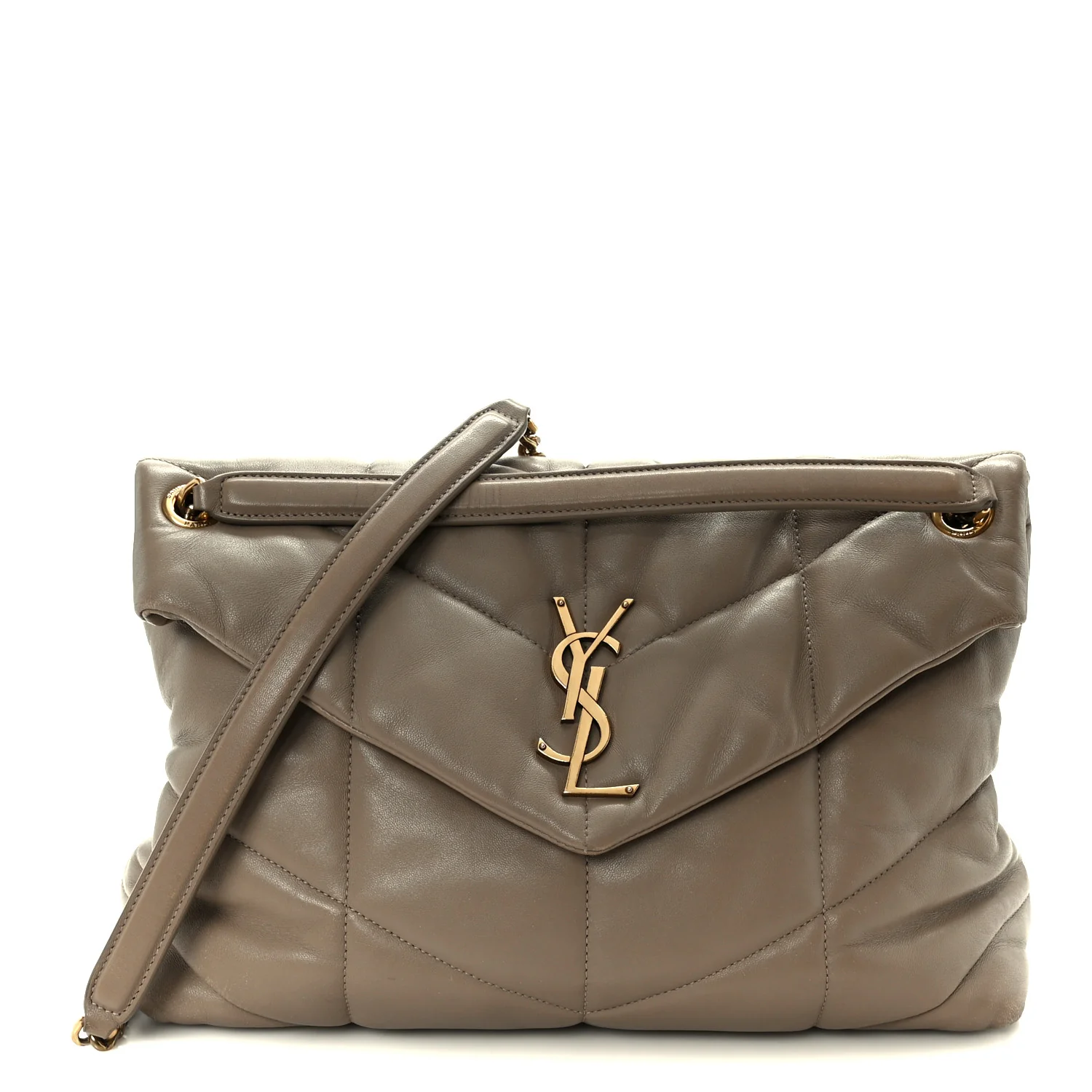 Lambskin Quilted Medium Loulou Puffer Monogram Chain Satchel Dusty Grey - Image 2