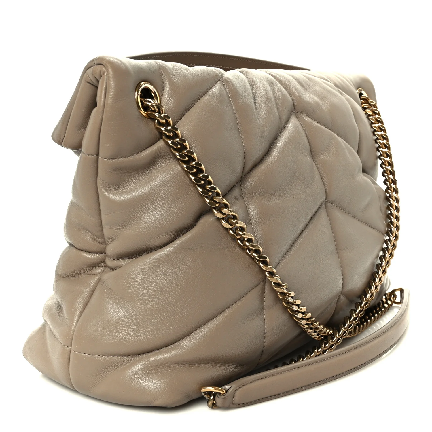 Lambskin Quilted Medium Loulou Puffer Monogram Chain Satchel Dusty Grey - Image 4