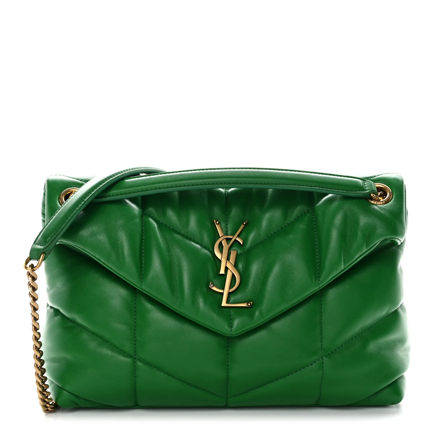 Lambskin Quilted Medium Loulou Puffer Monogram Chain Satchel New Vert Praire